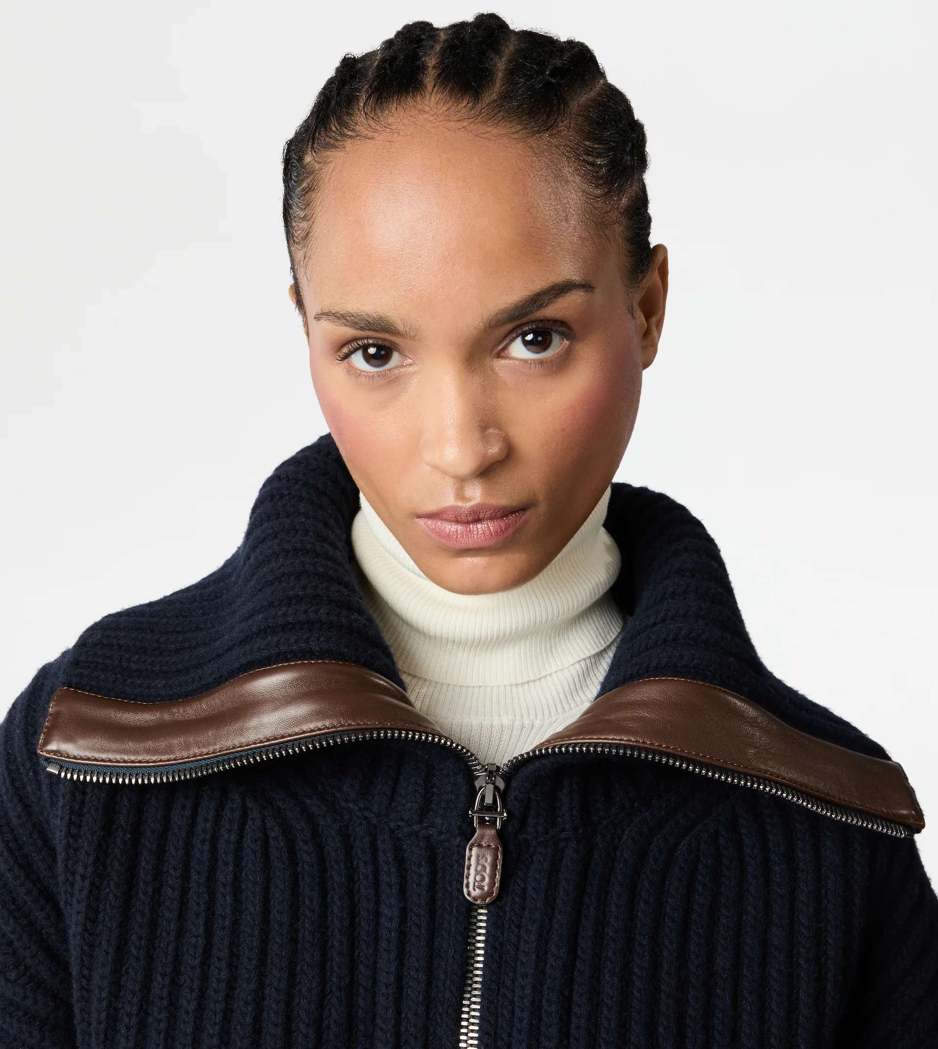 JACKET IN WOOL WITH LEATHER DETAILING - BLUE - 2