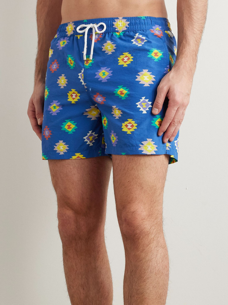 Drake's Kelim Straight-Leg Mid-Length Printed Swim Shorts Blue outlook