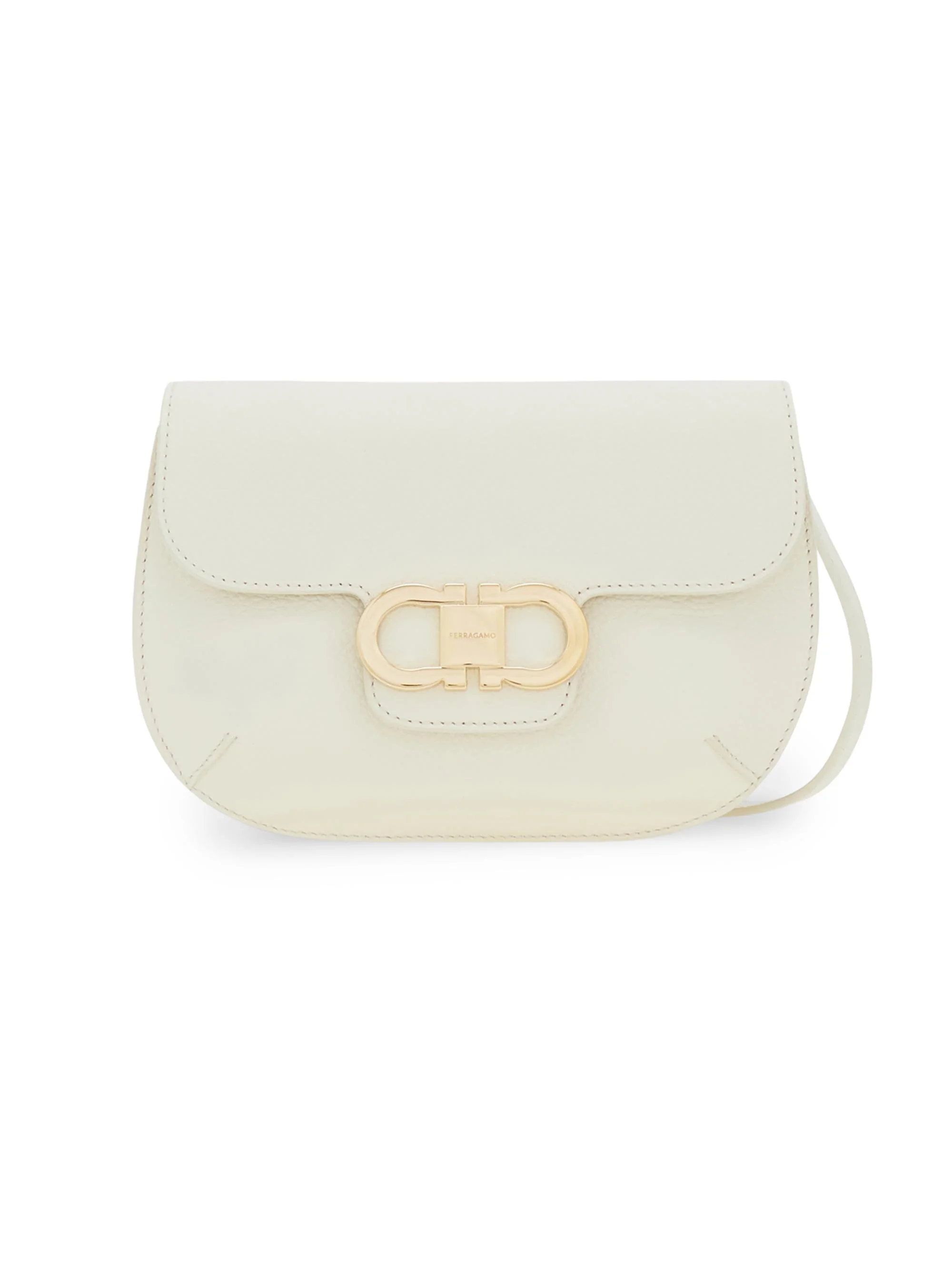 Women's Double Gancini Leather Crossbody Bag - Mascarpone - 1