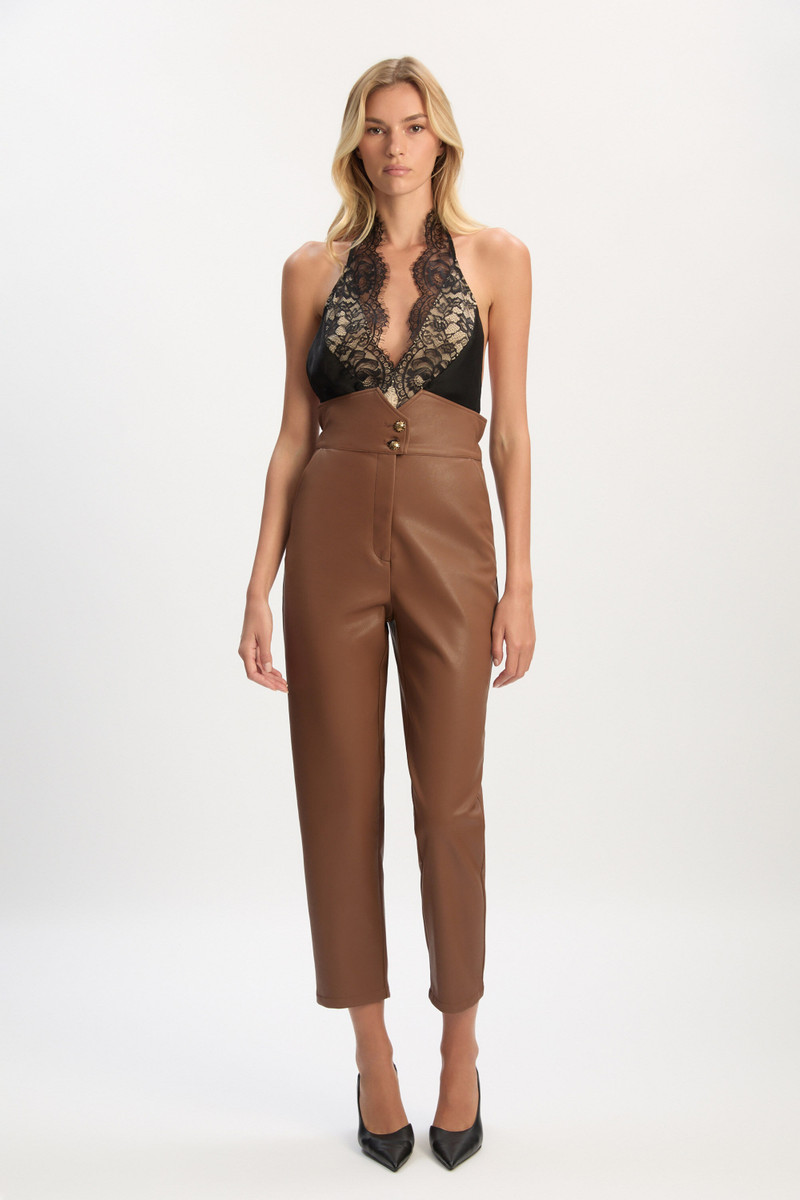 BARDOT Aster Vegan Leather Pant In Chestnut outlook