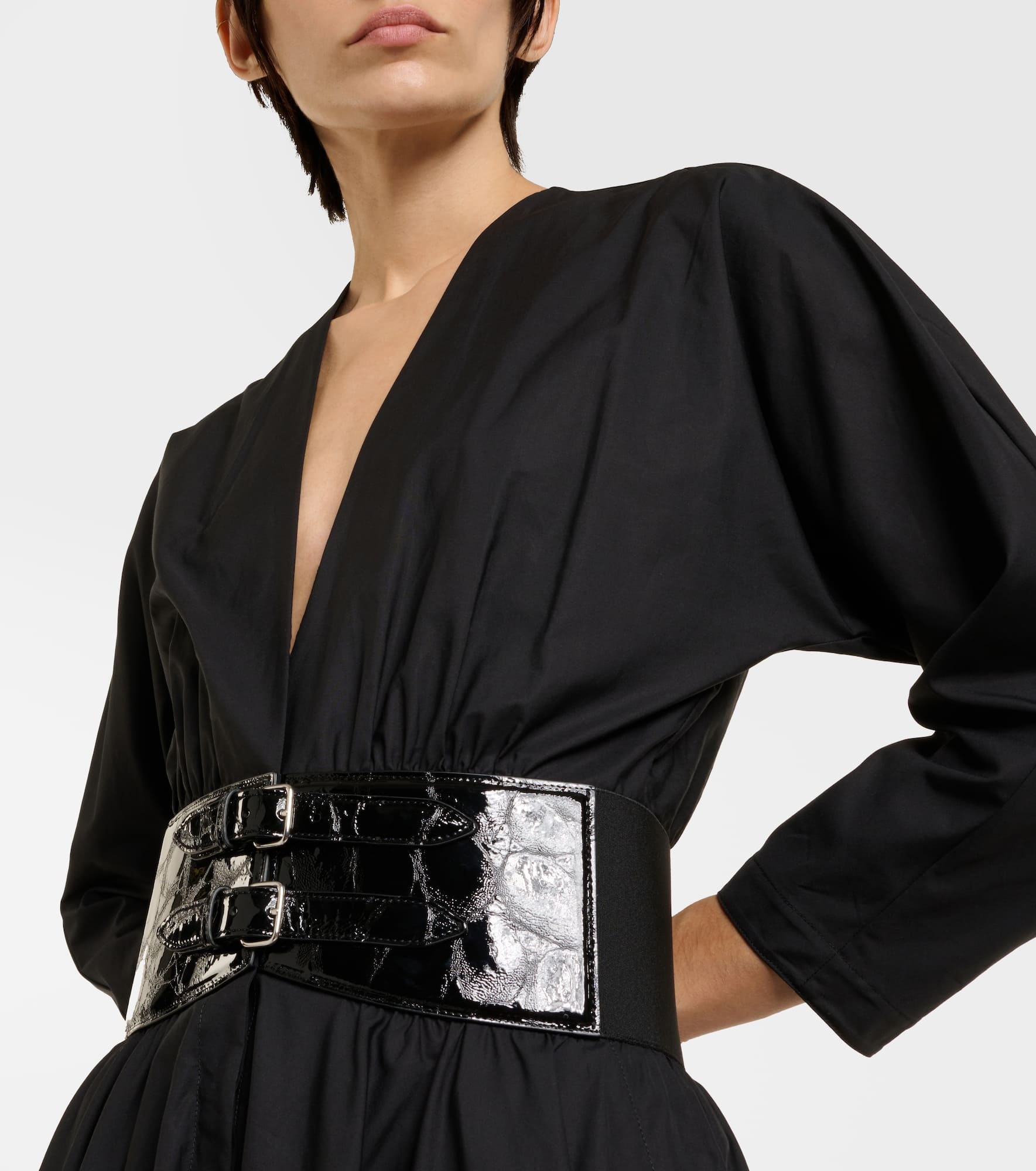 Leather-trimmed cotton midi dress - 4