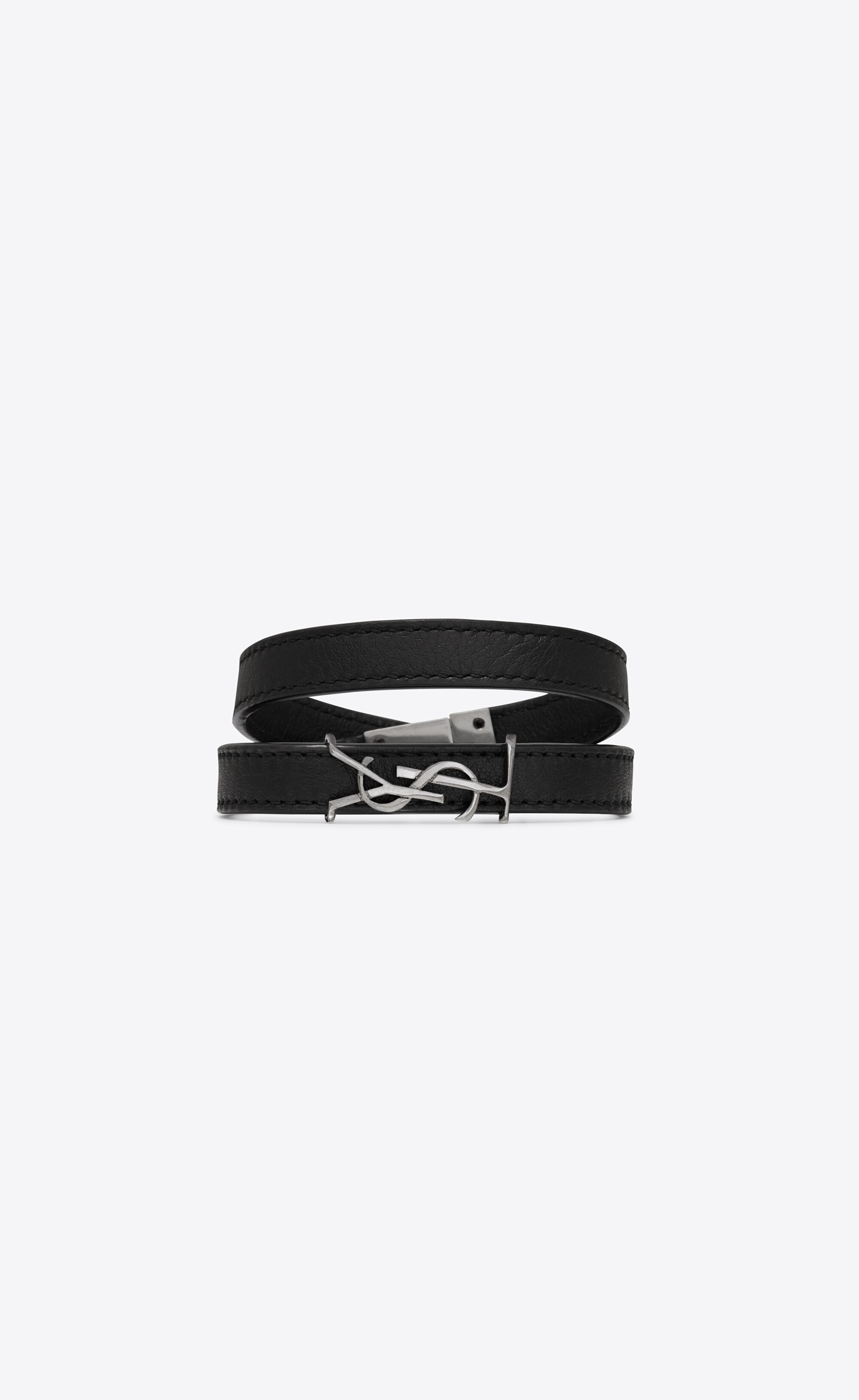 opyum double wrap bracelet in leather and metal - 1