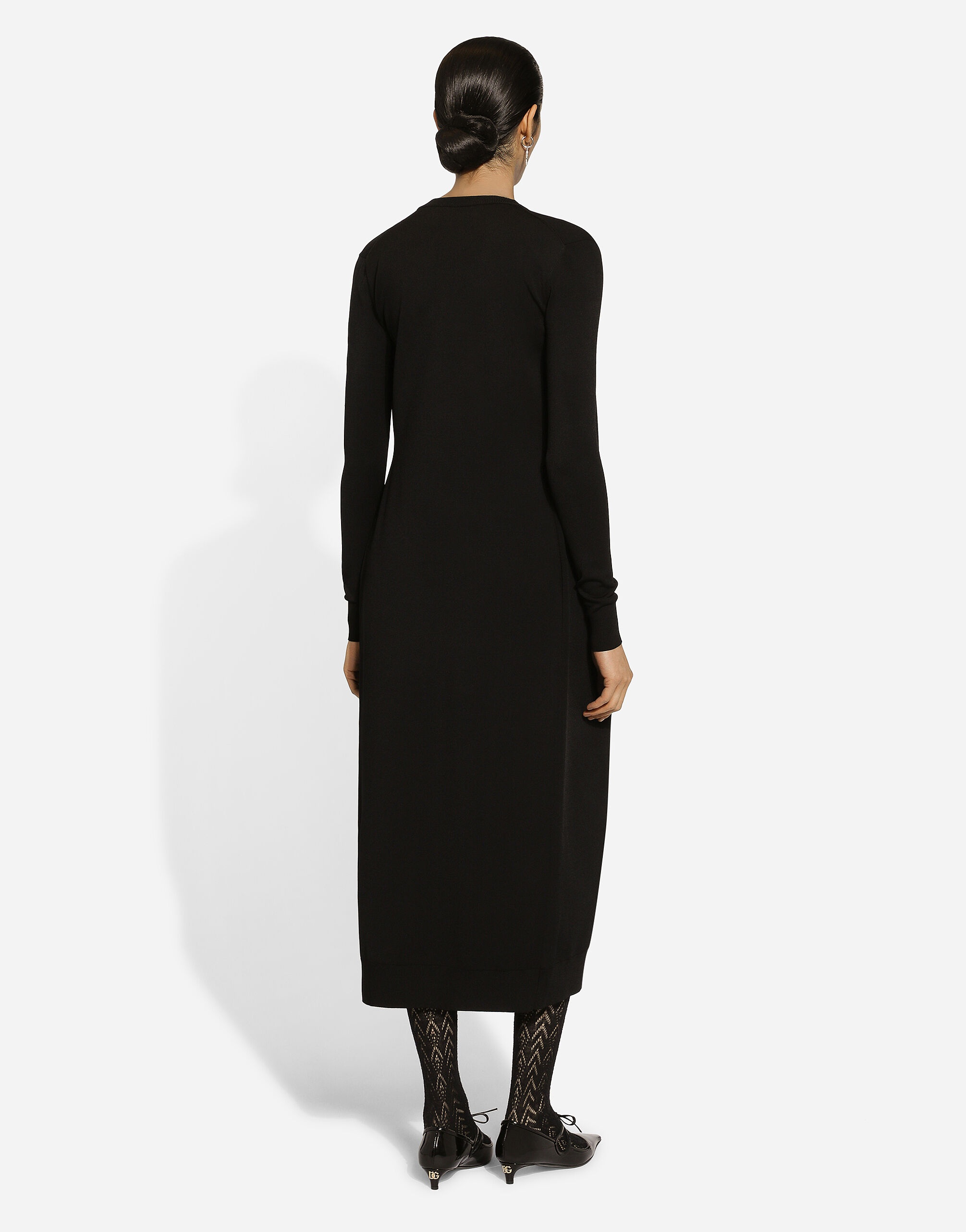 Long stretch viscose knit cardigan with DG logo - 3