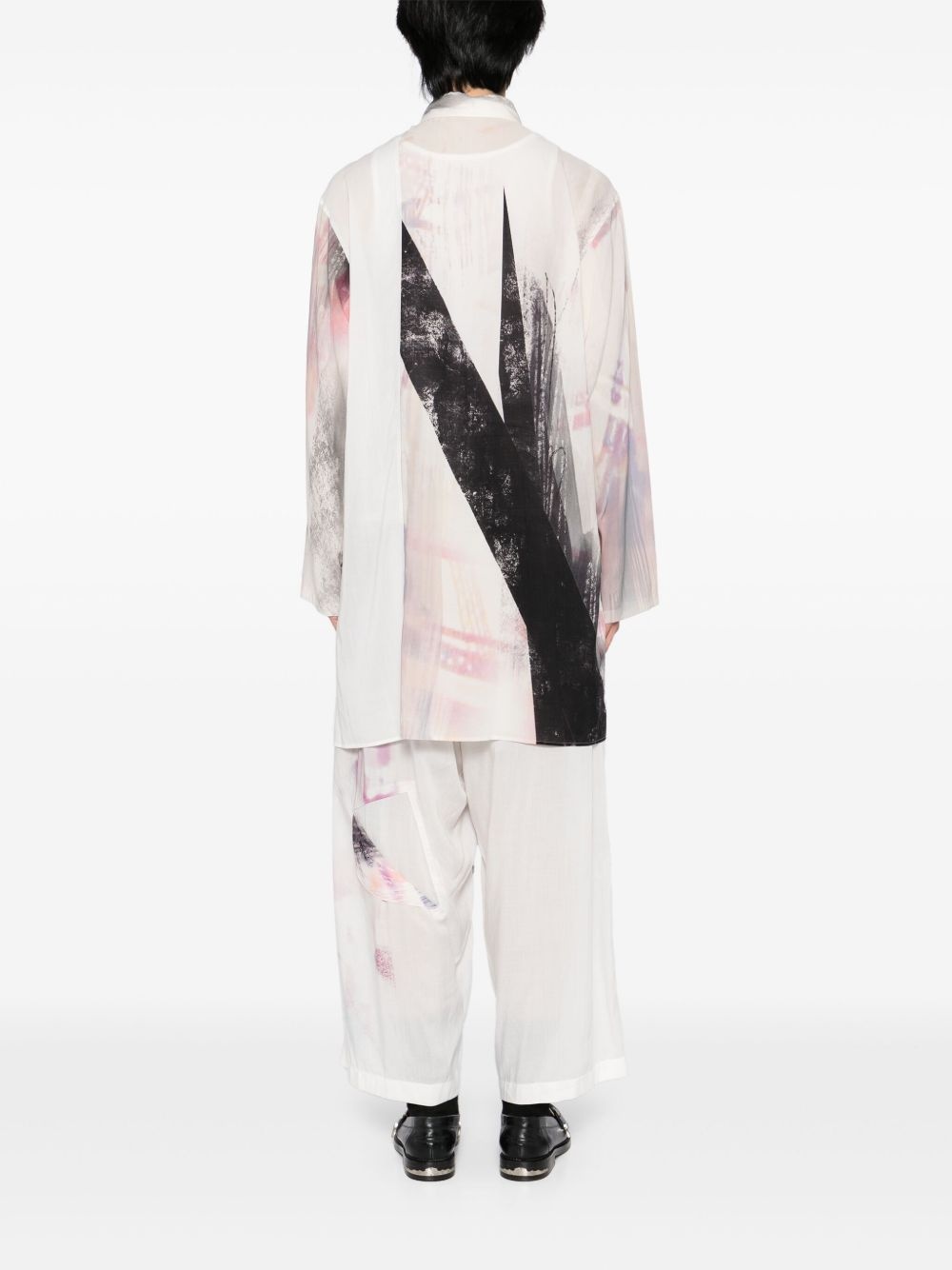printed asymmetric-collar shirt - 4