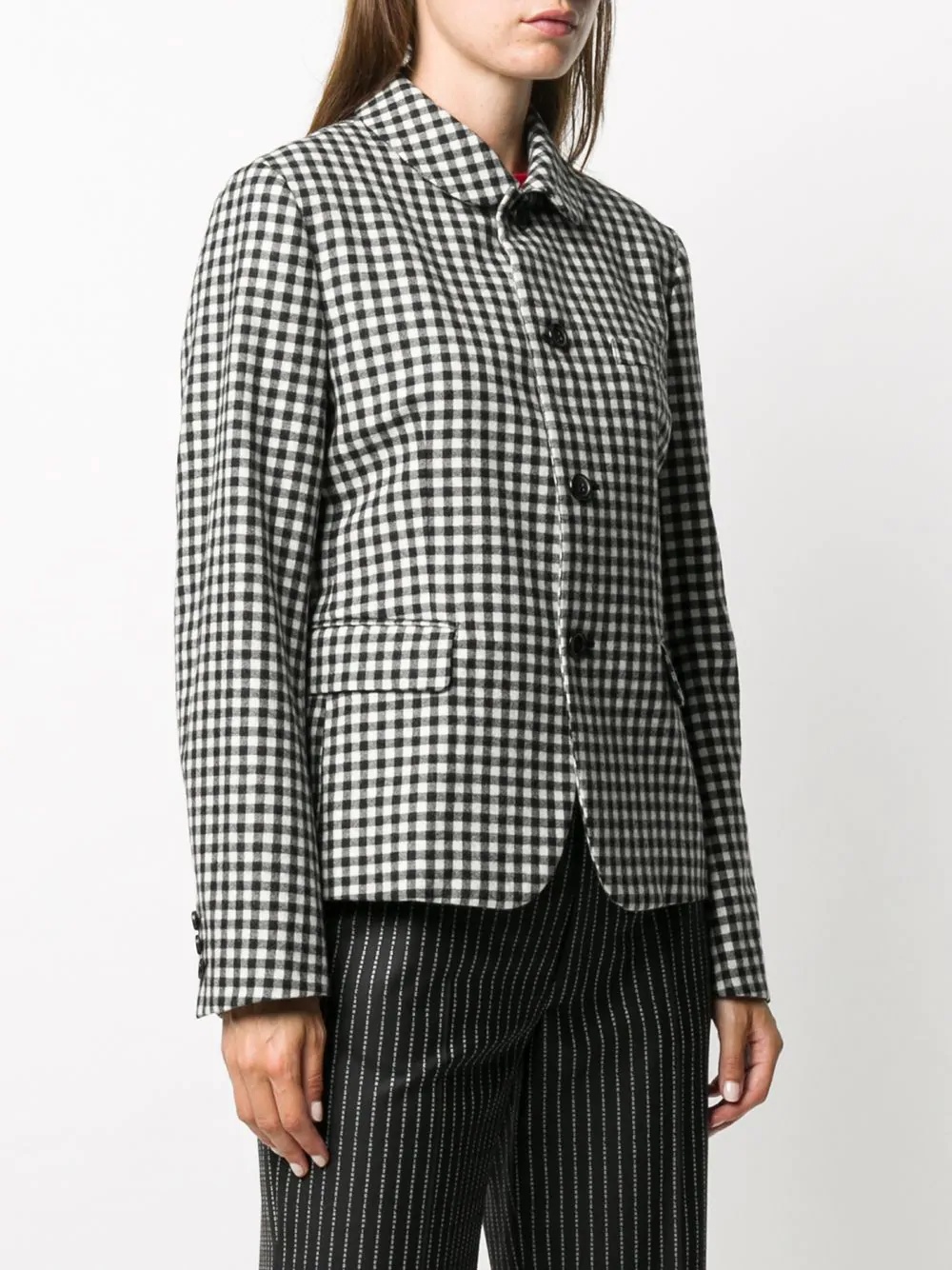 fitted check print jacket - 3