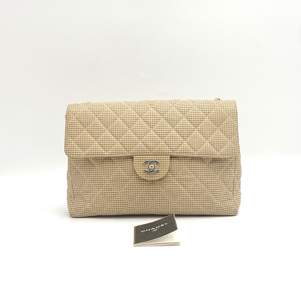 Chanel No.4 Yellow Check Gingham Flap Chain Bag Large - 17