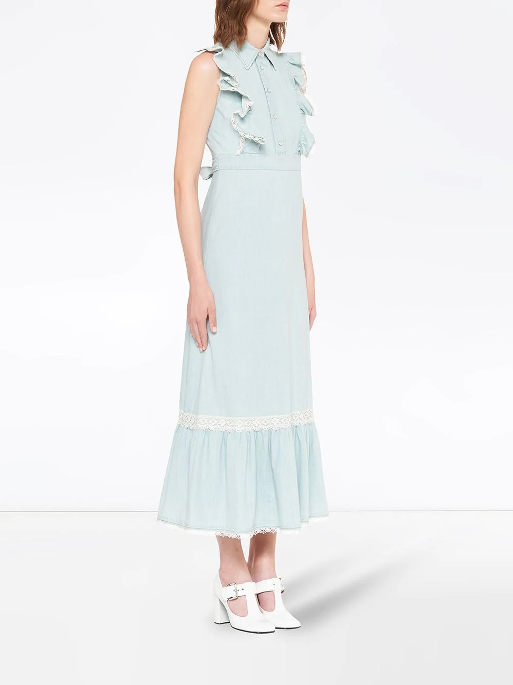 lace-detailing denim long dress - 3