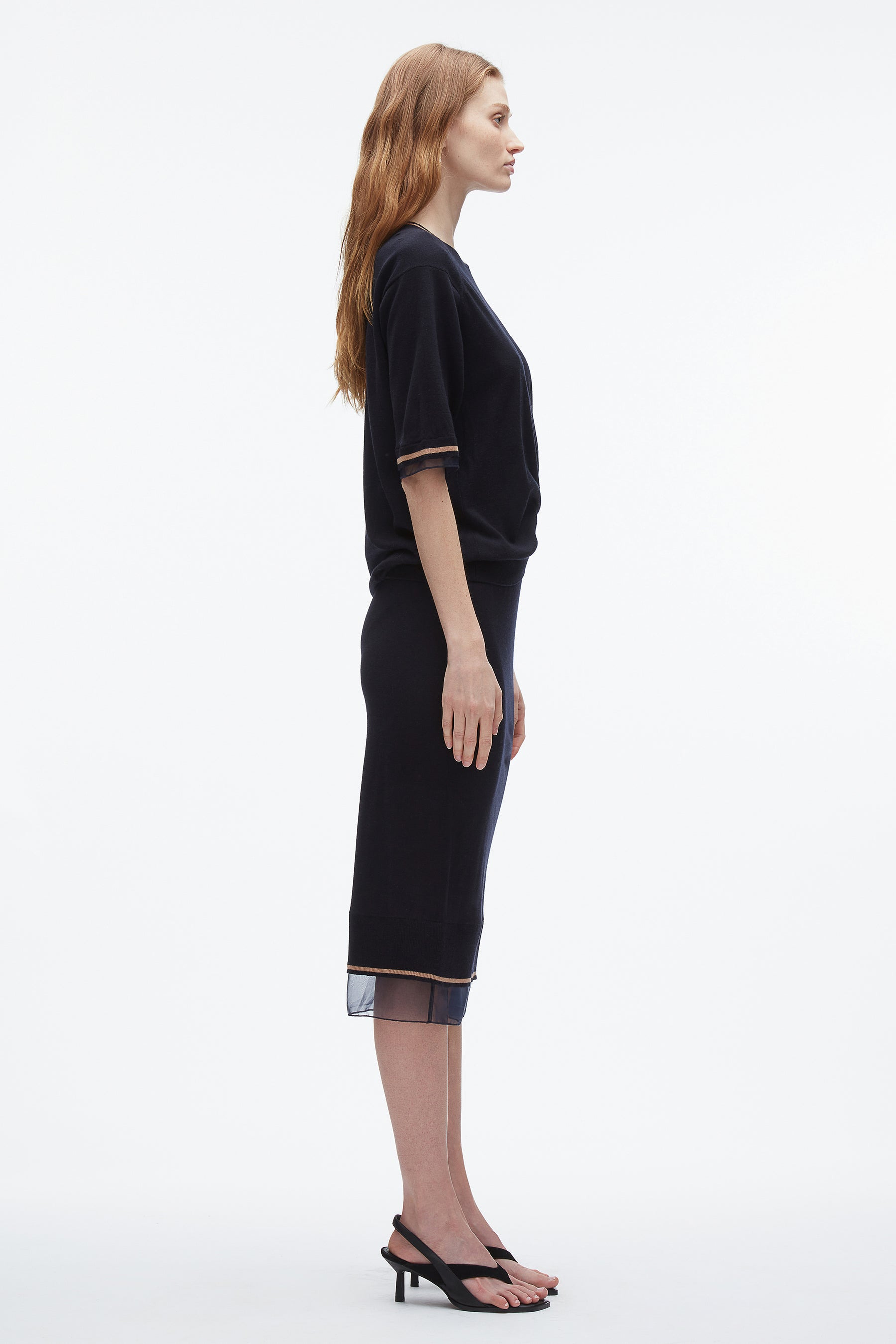 French Tuck Knit Dress with Organza - 3