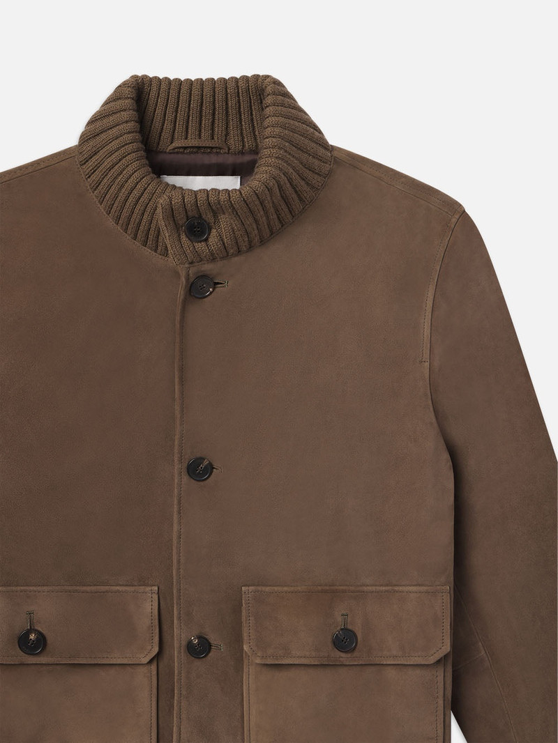 FRAME Rib Collar Suede Bomber in Soft Mocha outlook