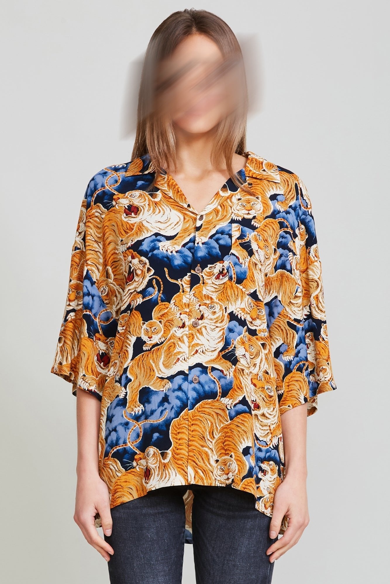 R13 Oversized Hawaiian Shirt Orange Tiger R13 Denim Official