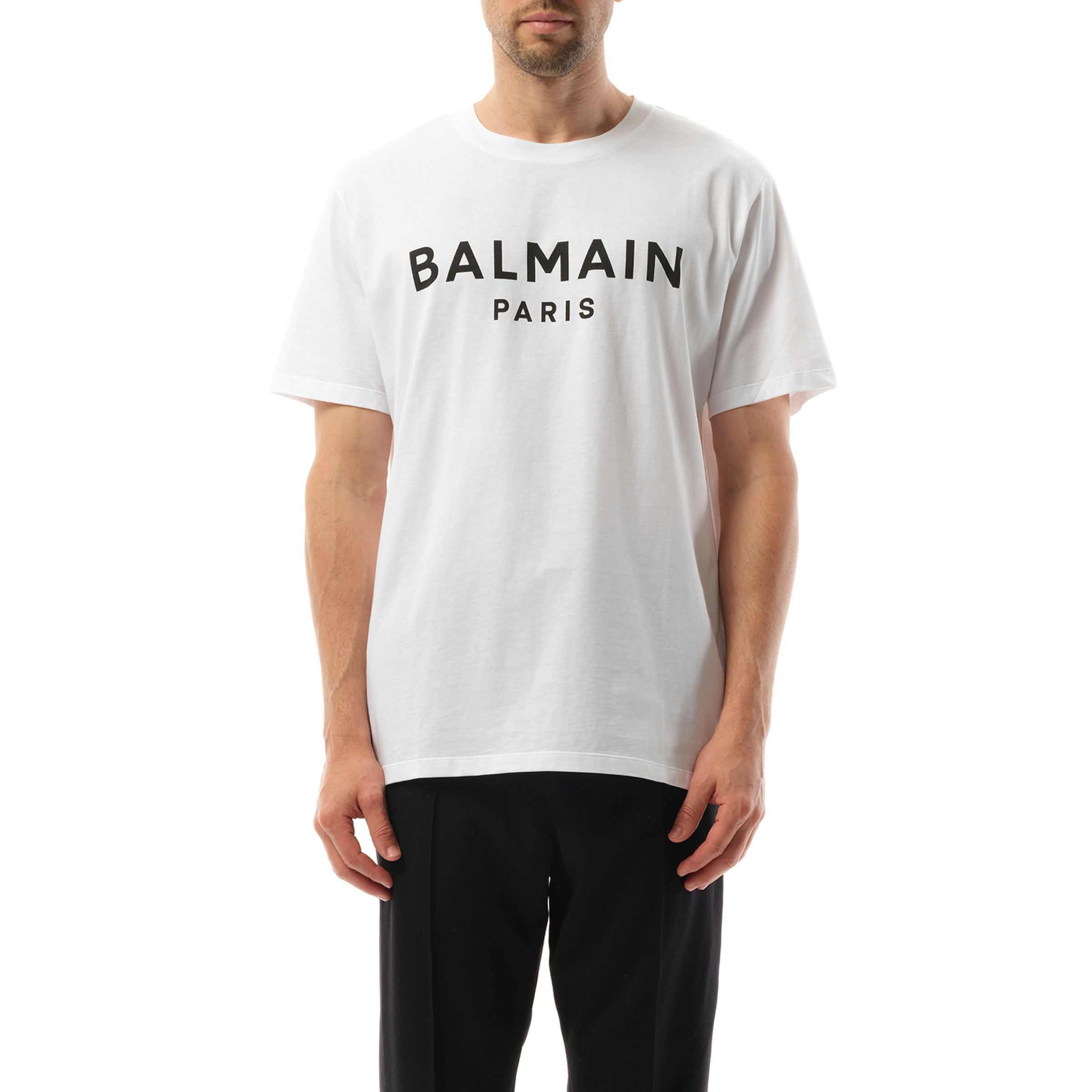 Balmain Print Reg Fit T-Shirt in White/Black - 1