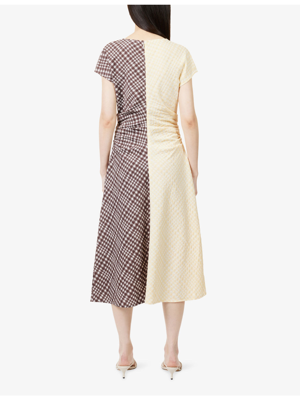 Checked Ruched Stretch-Woven Midi Dress - 4