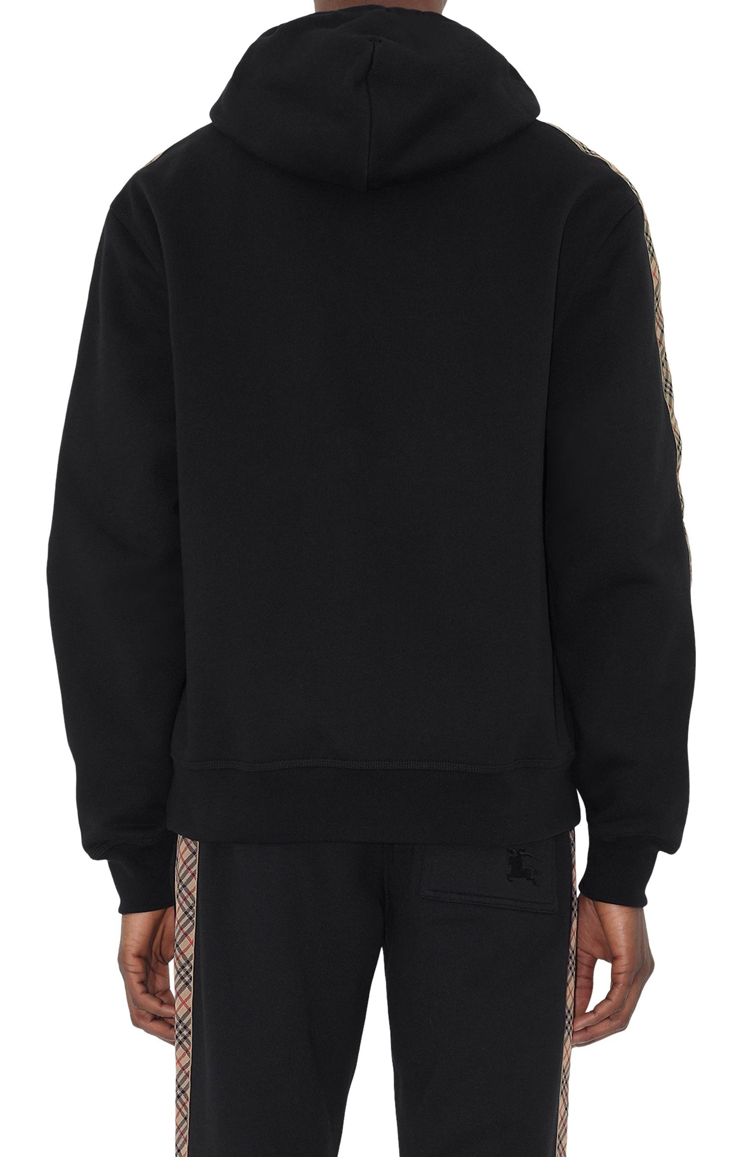 burberry EKD Embroidered Check Trim French Terry Full Zip Hoodie in Black at Nordstrom - 2