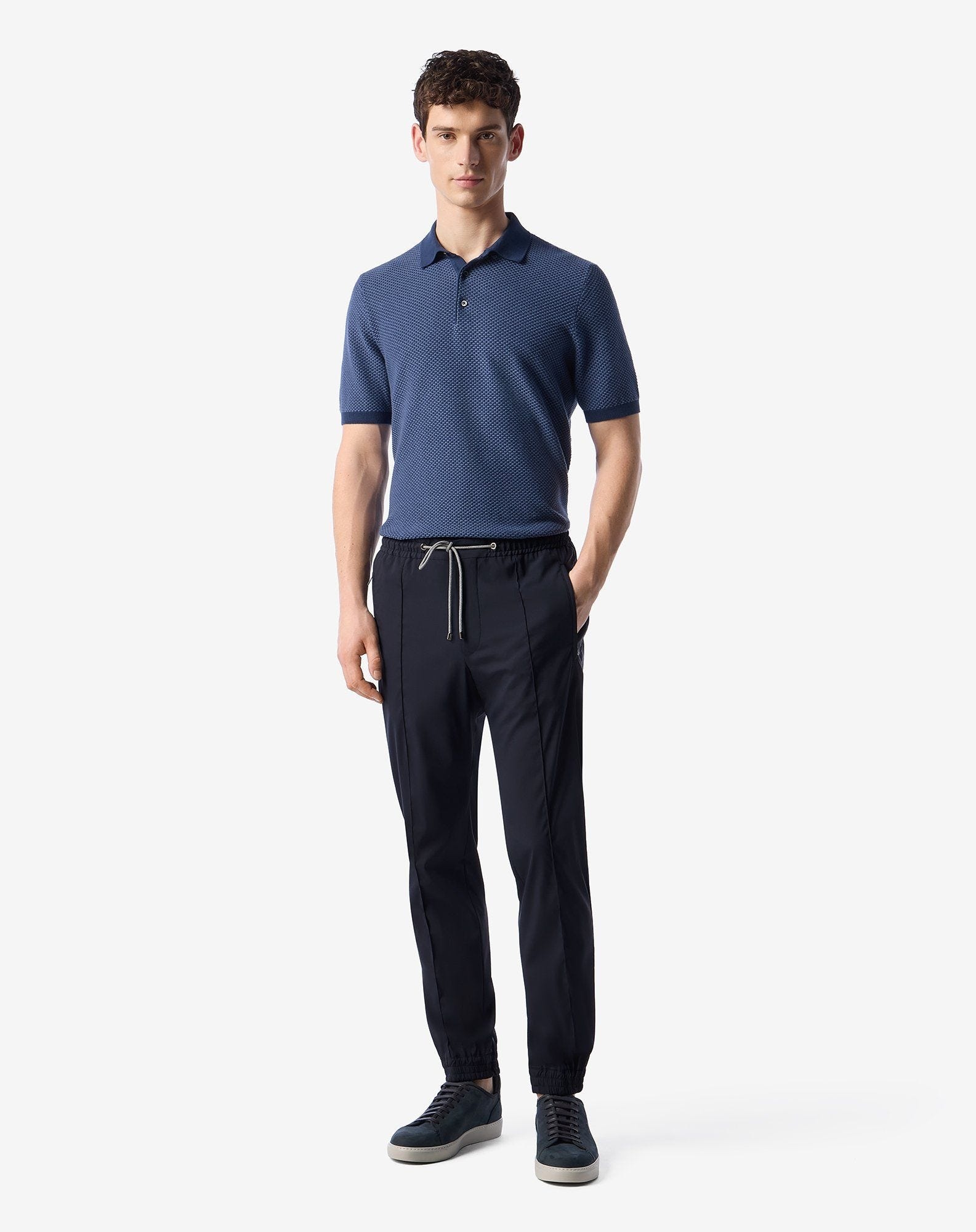 Navy blue technical wool fabric joggers - 2