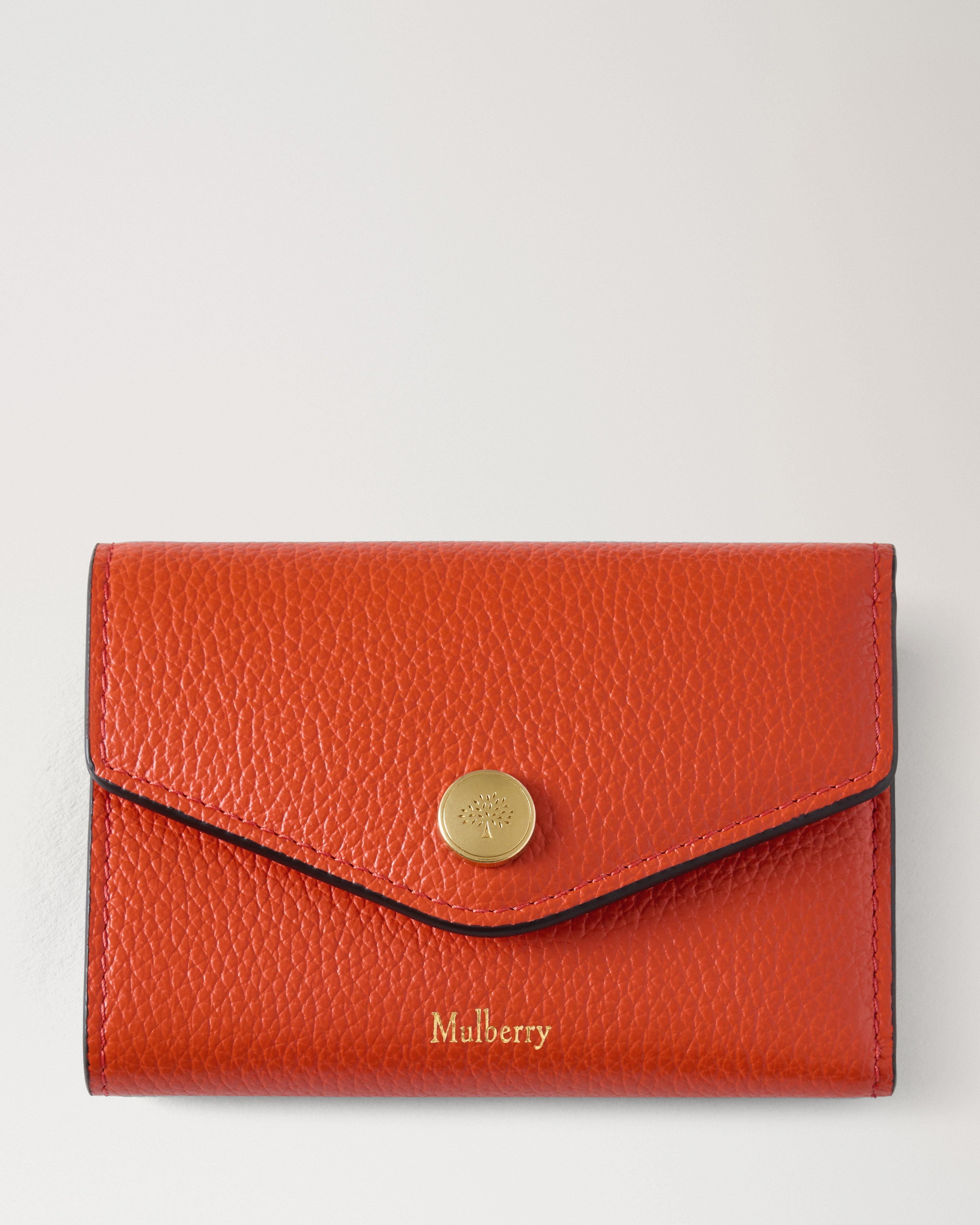 Folded Multi-Card Wallet Coral Orange Small Classic Grain - 1