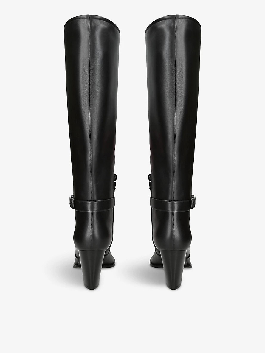 V-logo signature knee-high heeled leather boots - 3