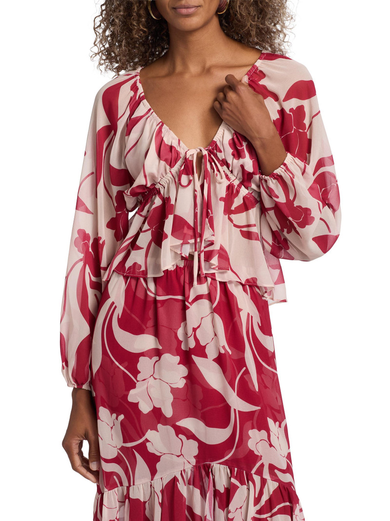 Women's Susan Floral Chiffon V-Neck Top - Cherry Flora 3
