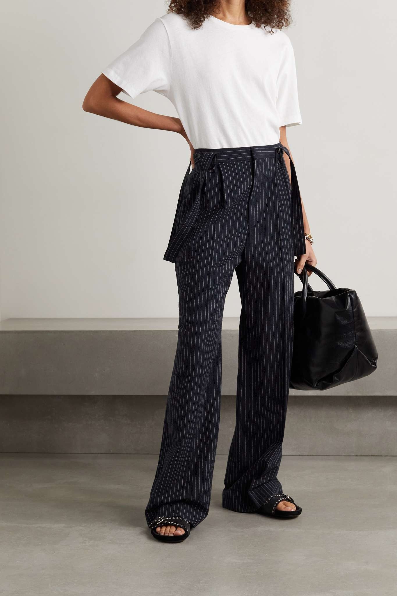 Jessica pleated pinstriped crepe wide-leg pants - 2