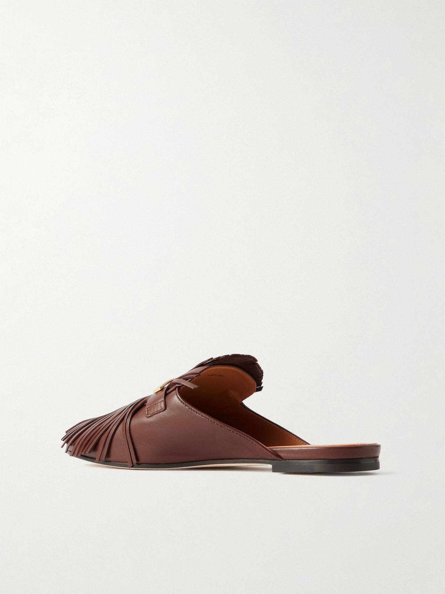 Embellished fringed leather slippers Brown - 3