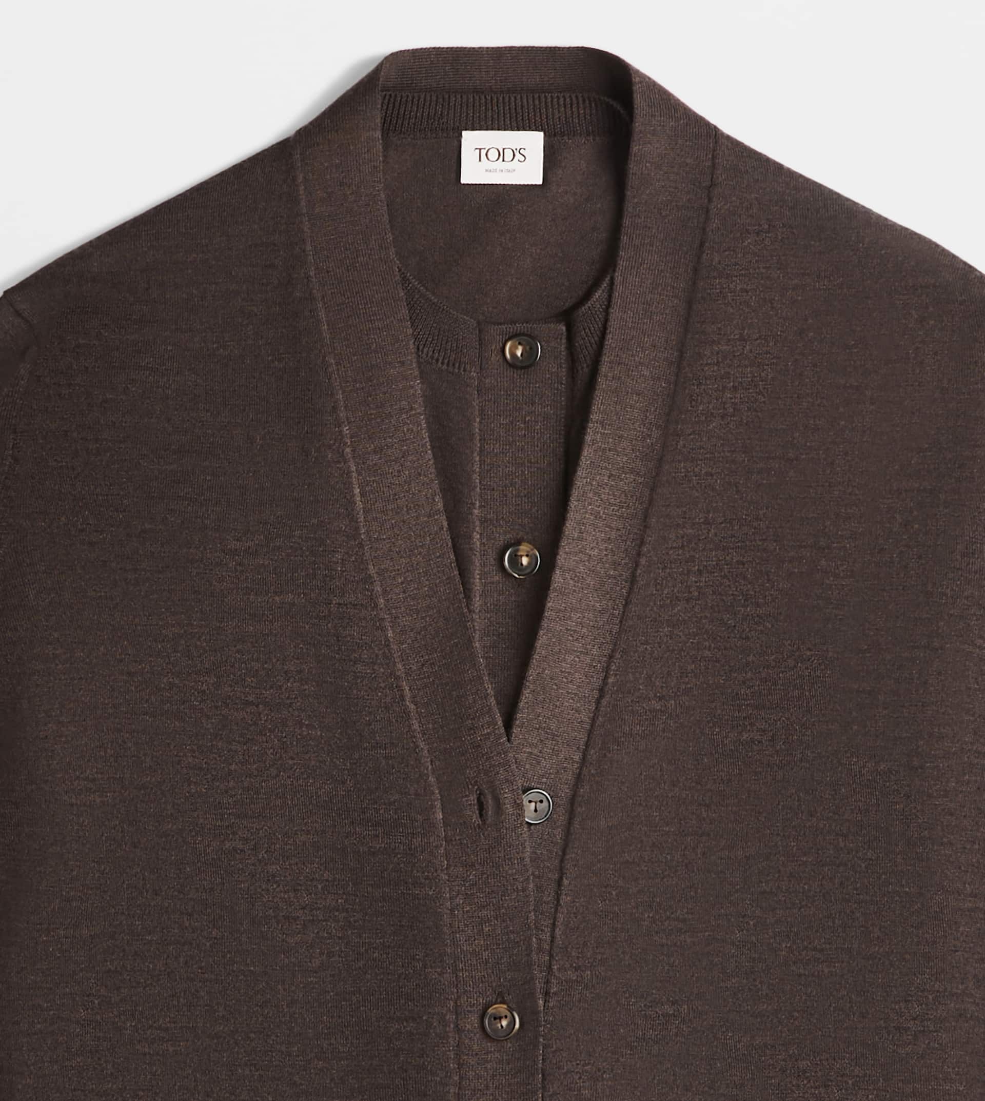 DOUBLE COLLAR SILK BLEND CARDIGAN - BROWN - 8