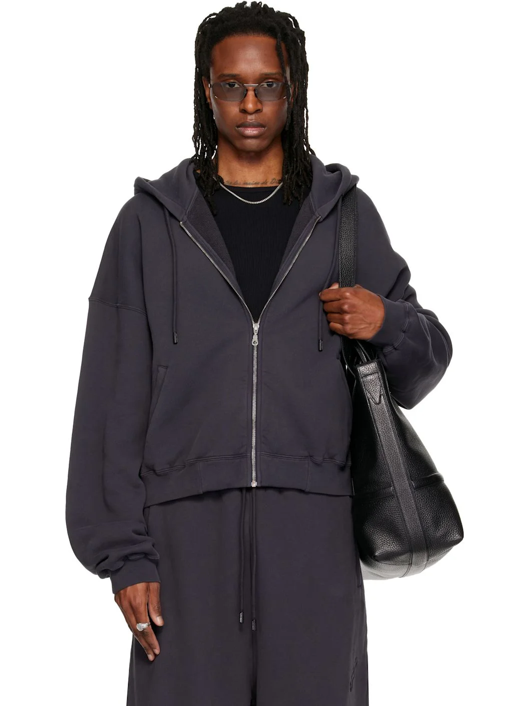 Gray Washed Zip Hoodie - 1