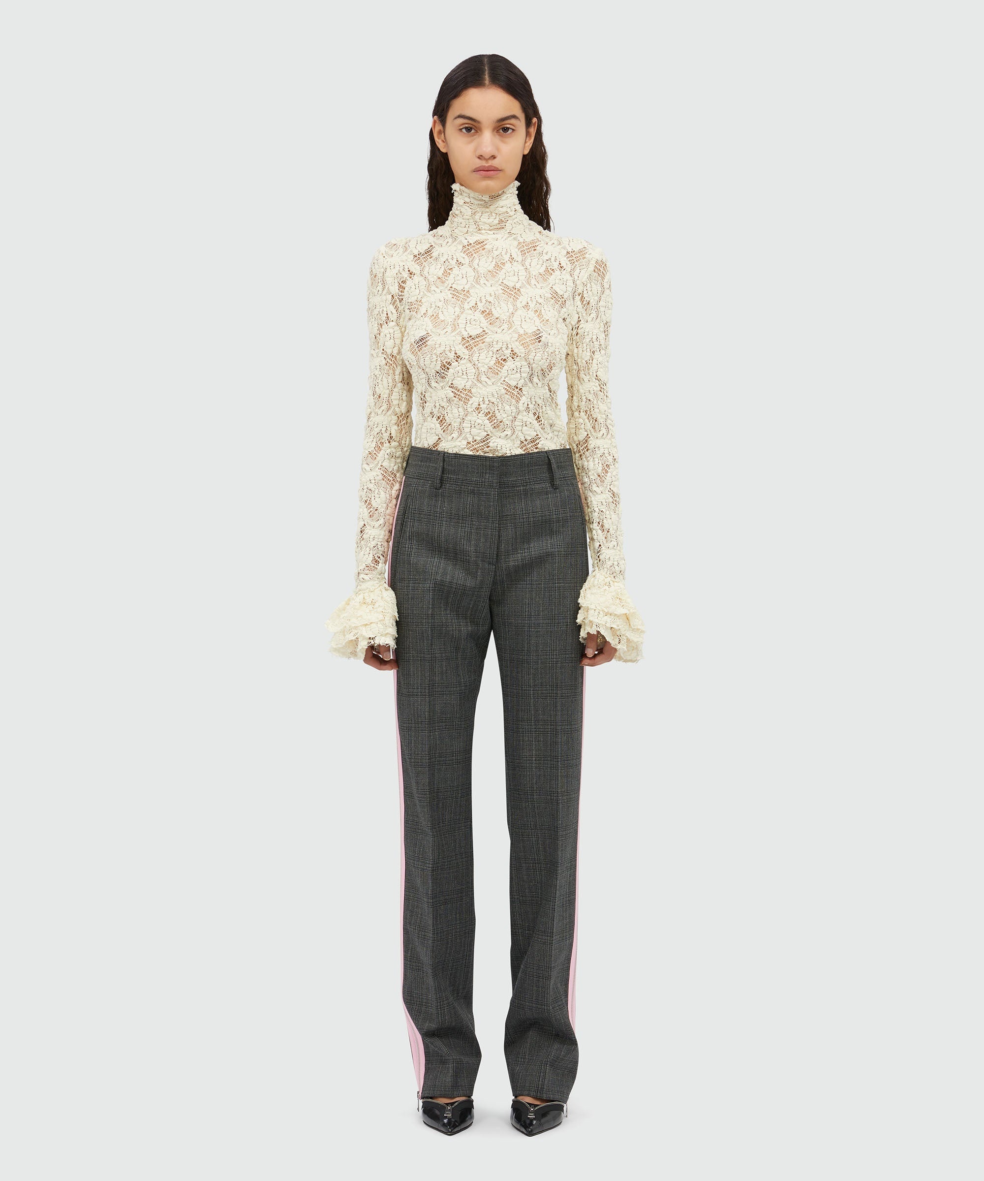 Prince of Wales wool trousers with pink zip - 2