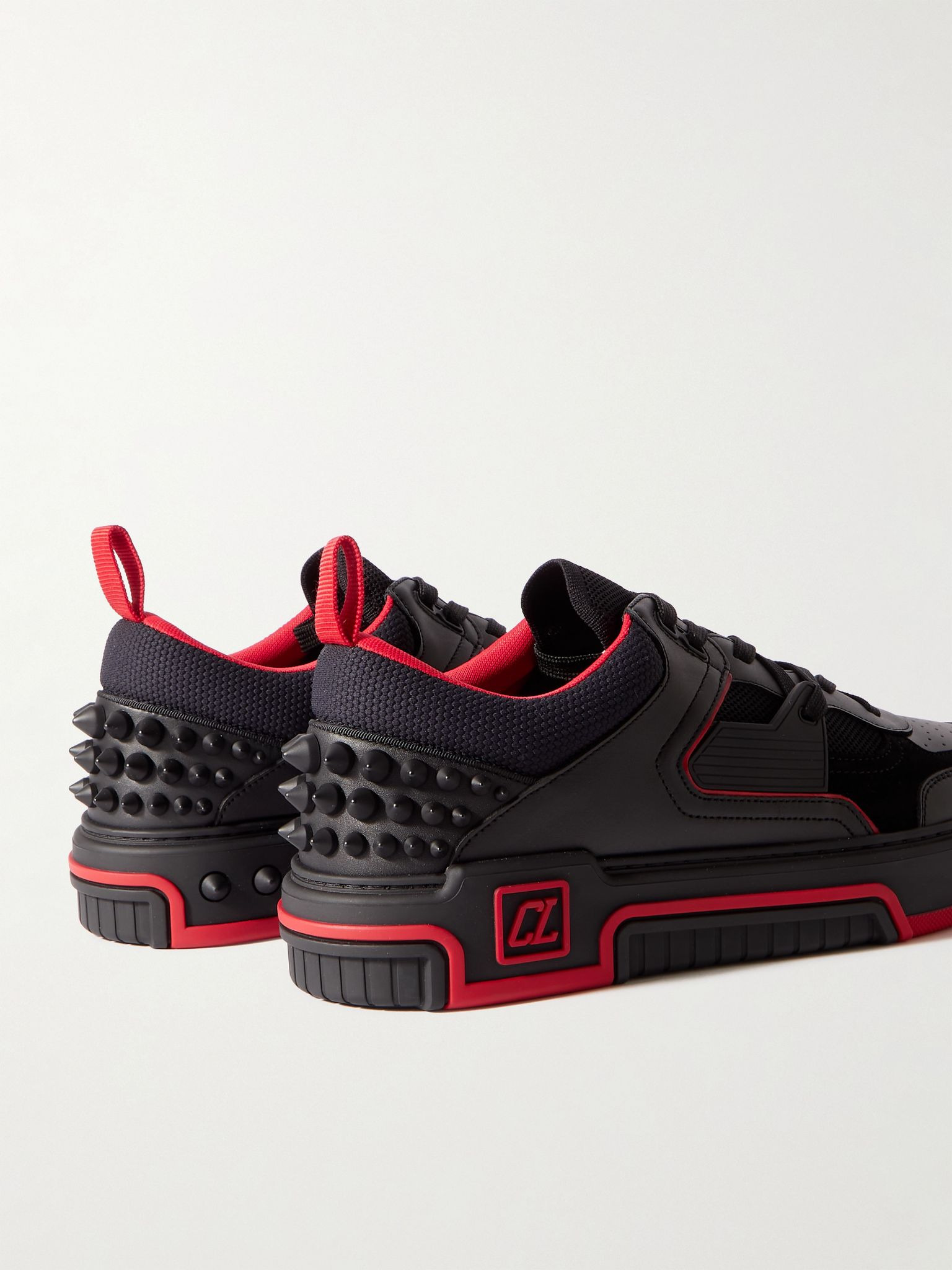 Astroloubi Spiked Leather, Suede and Mesh Sneakers Black - 4