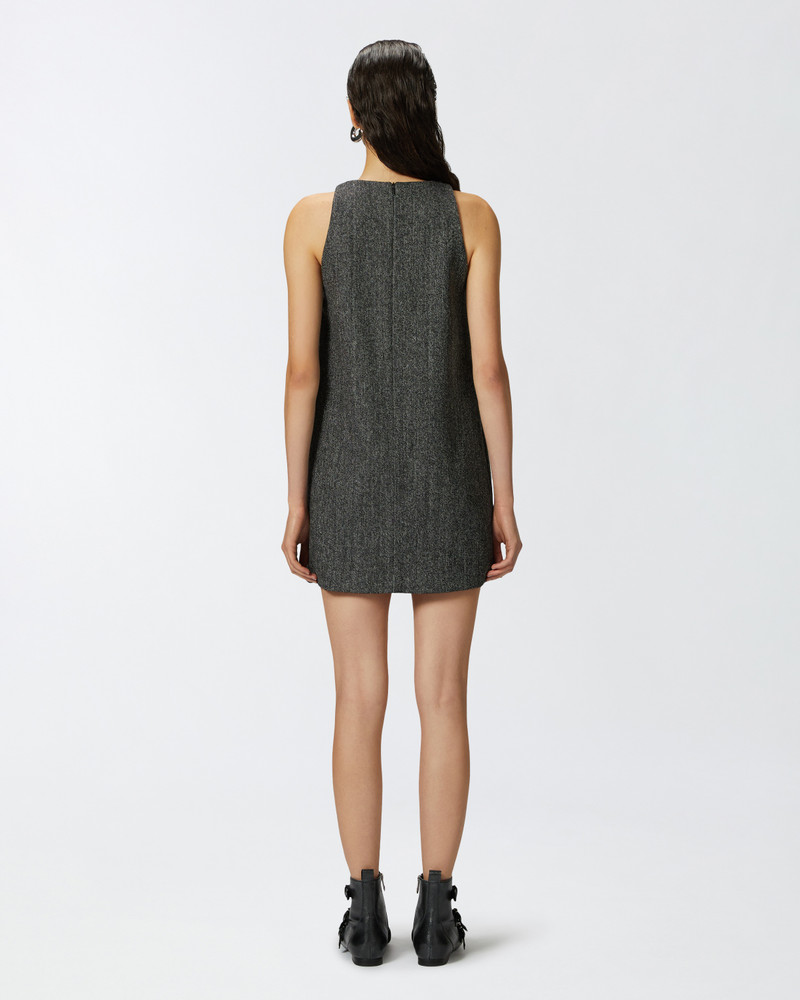 MIRROR-FINISH 단추를 가진 SHORT PINAFORE DRESS 4