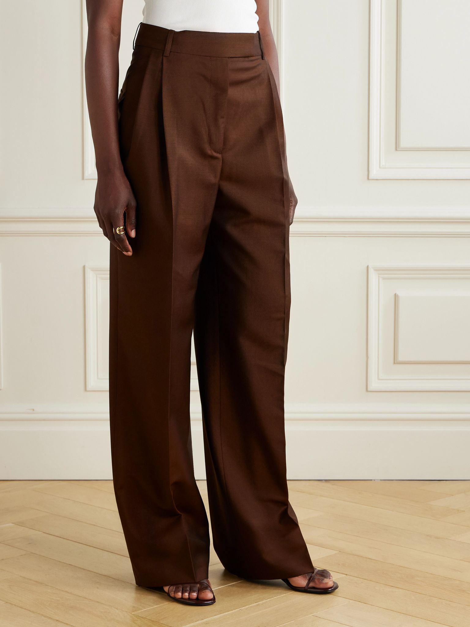 Pleated wool and mohair-blend pants Brown - 3