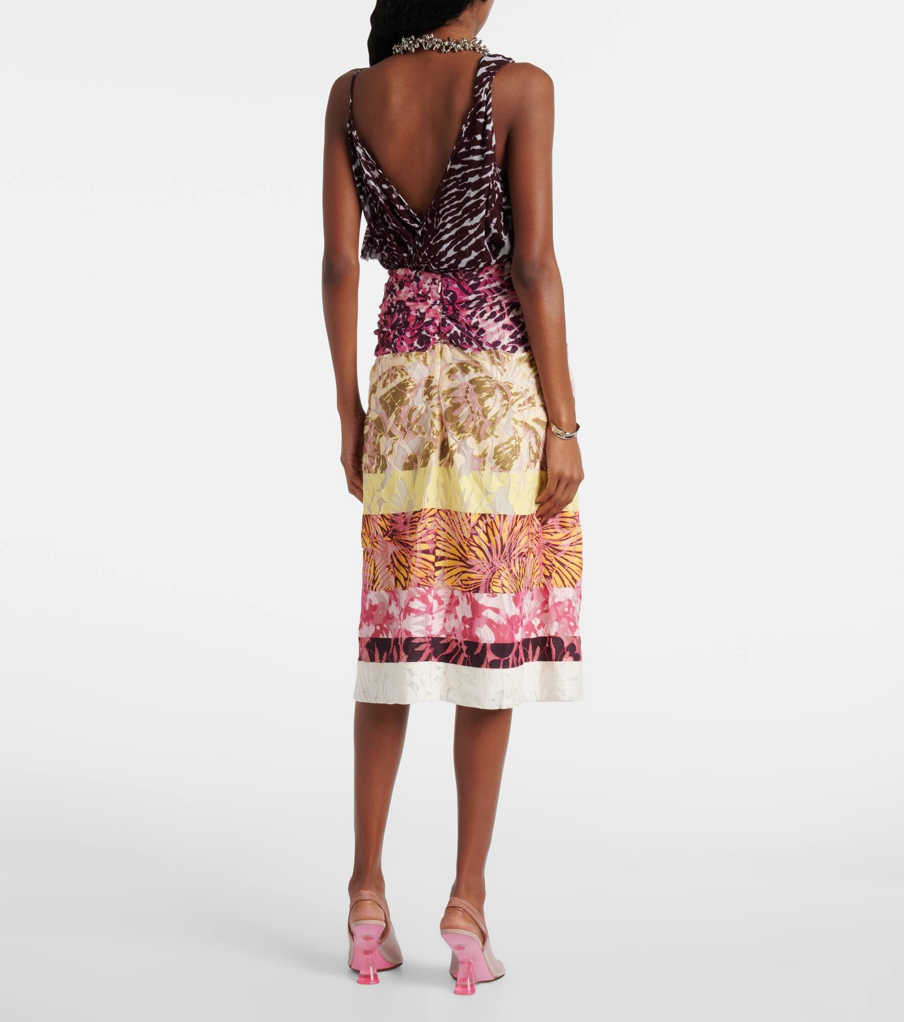 Colorblocked gathered midi skirt - 3