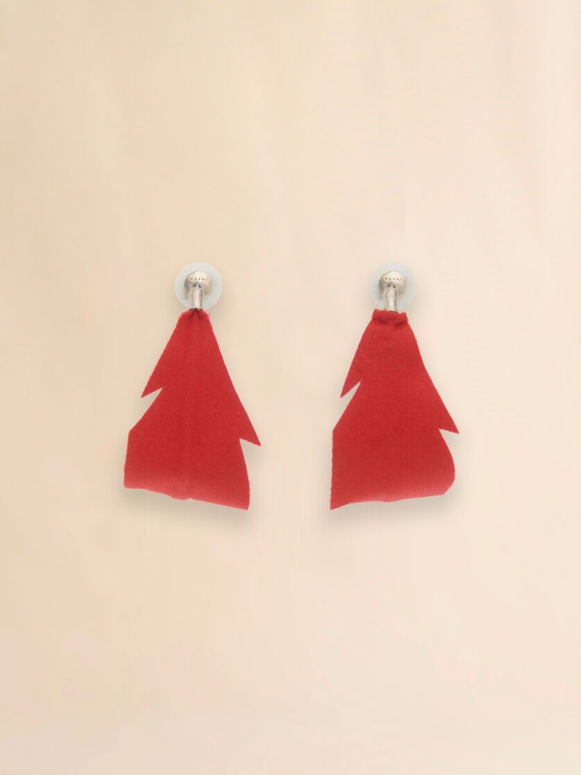 RED FABRIC FEATHER EARRINGS - 3