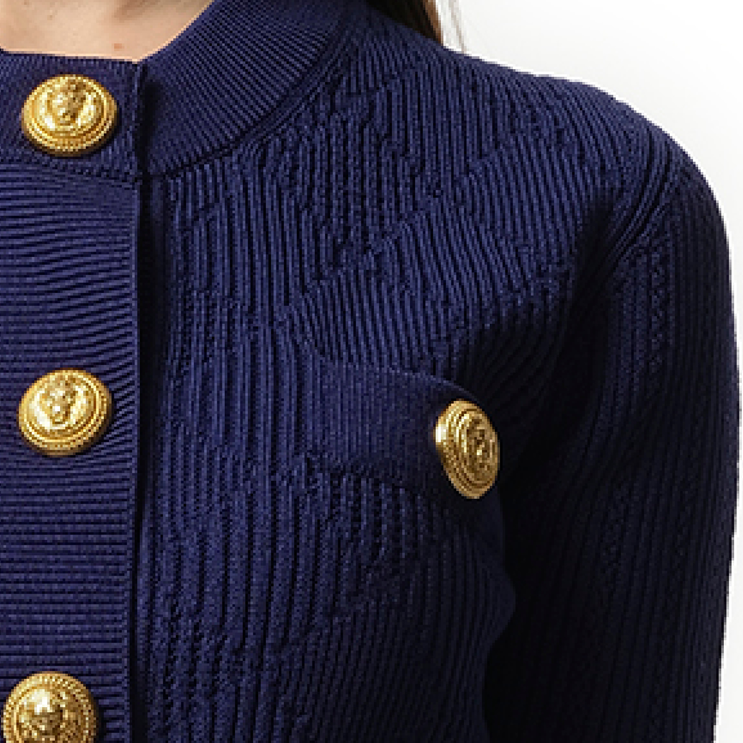 Buttoned 2 Pockets Vichy Knit Cardigan in Midnight Blue - 3