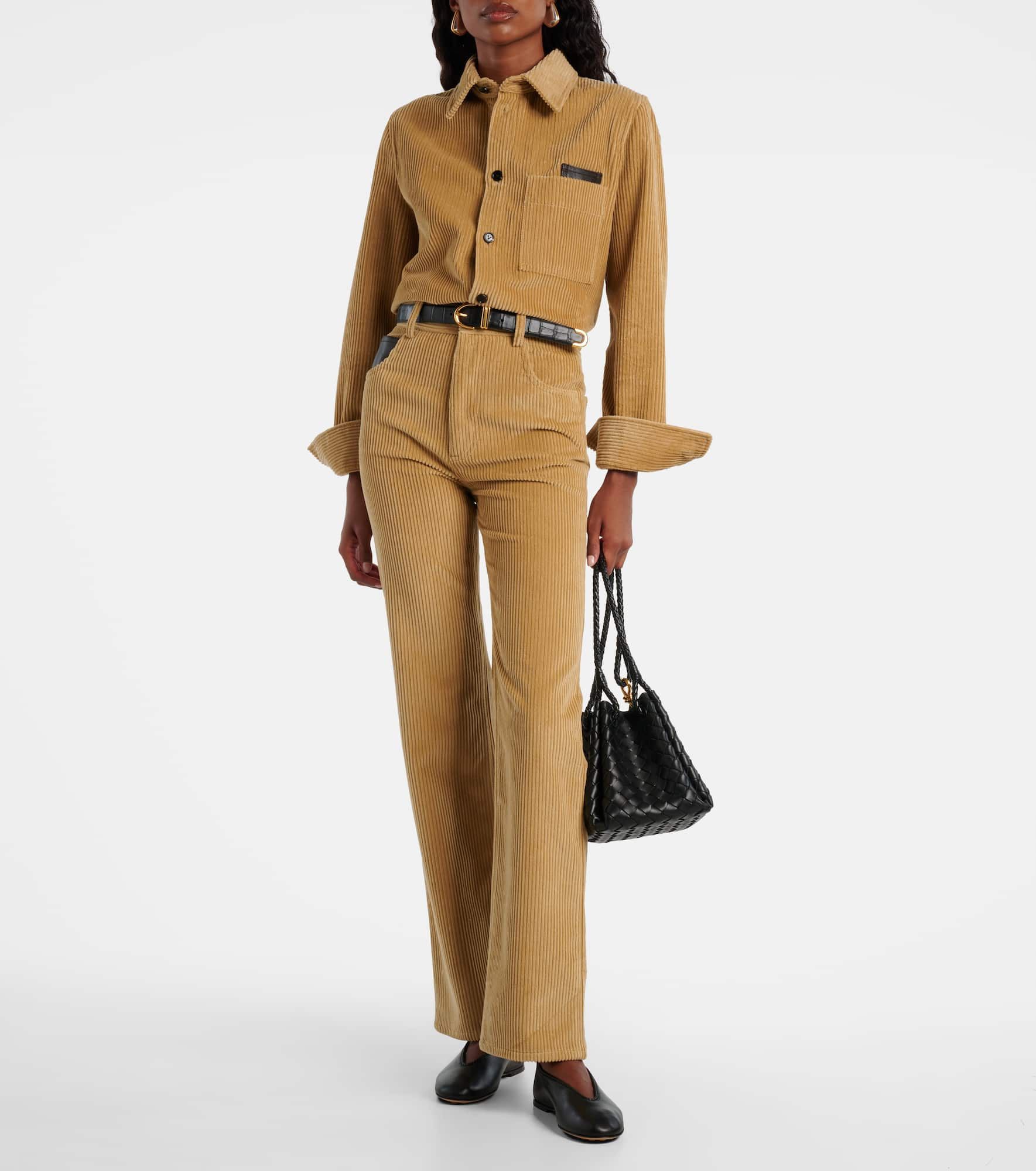 Leather-trimmed cotton corduroy shirt - 2