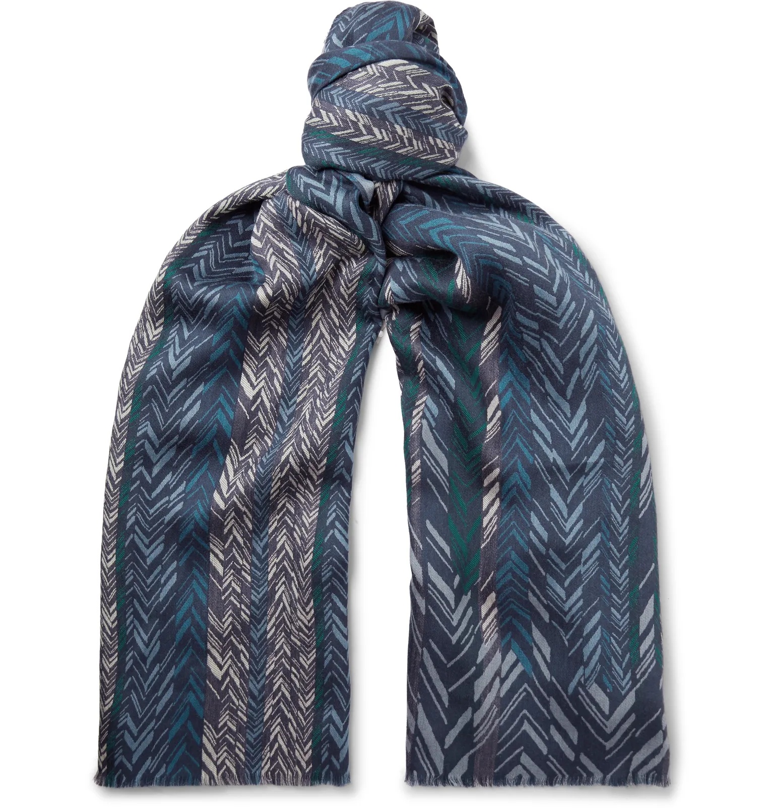 Fringed Herringbone Woven Scarf - 1