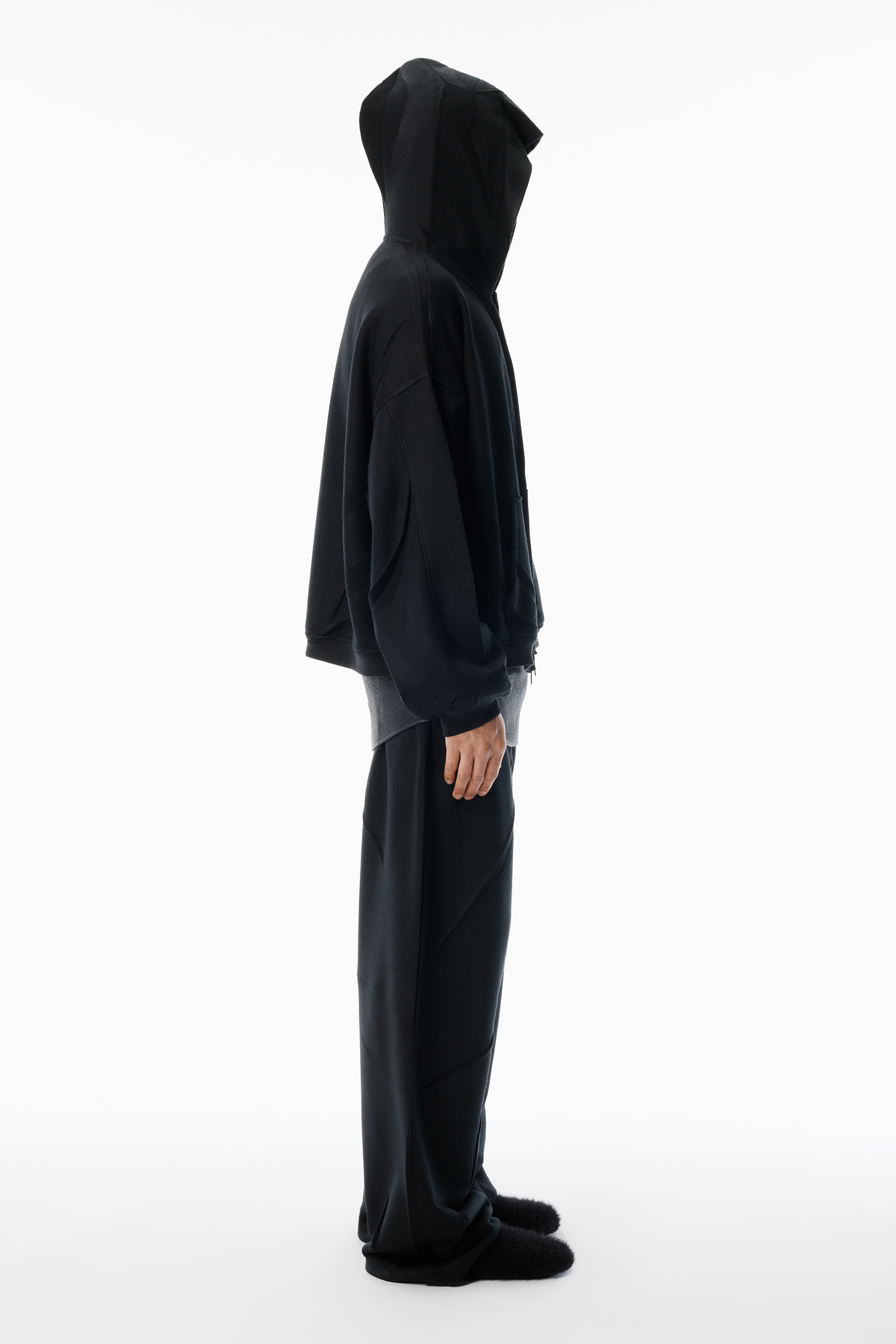 Black Creased Terry Hoodie - 3
