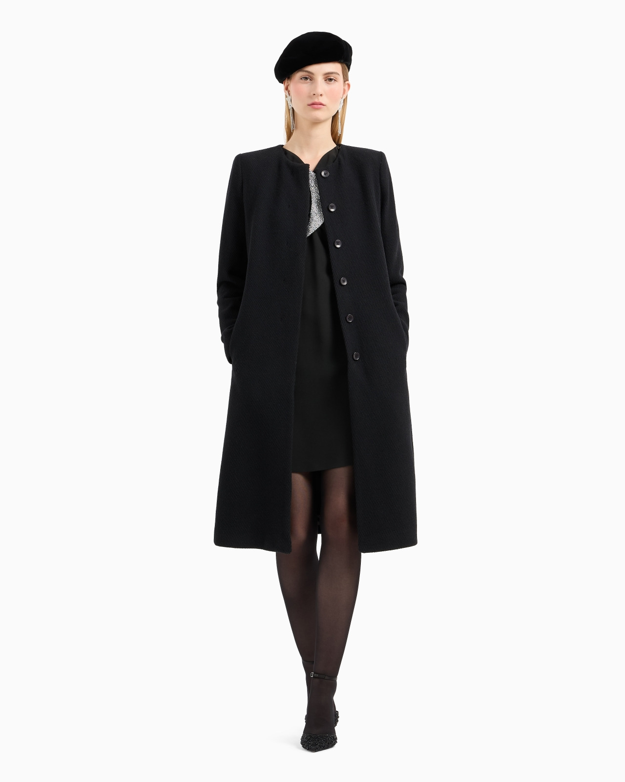 Coat with foulard collar in a wool blend cover fabric - 4