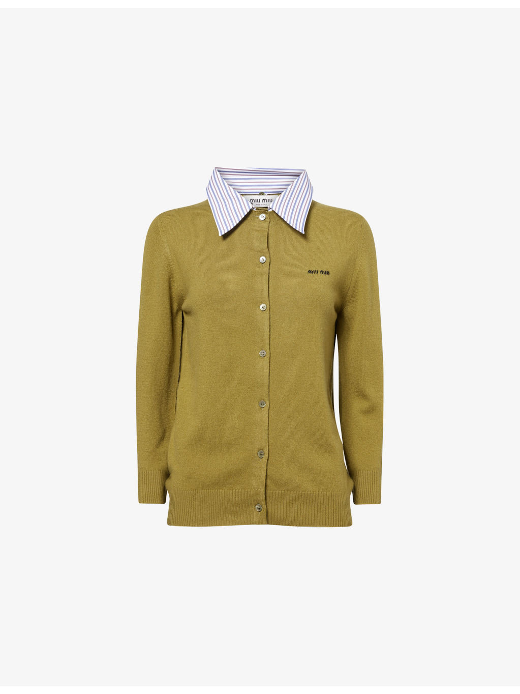 Striped-Collared Knitted-Logo Cashmere Cardigan - 1