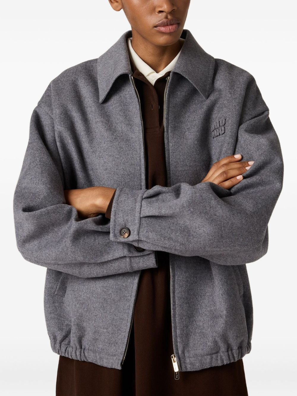 embroidered-logo wool jacket - 4