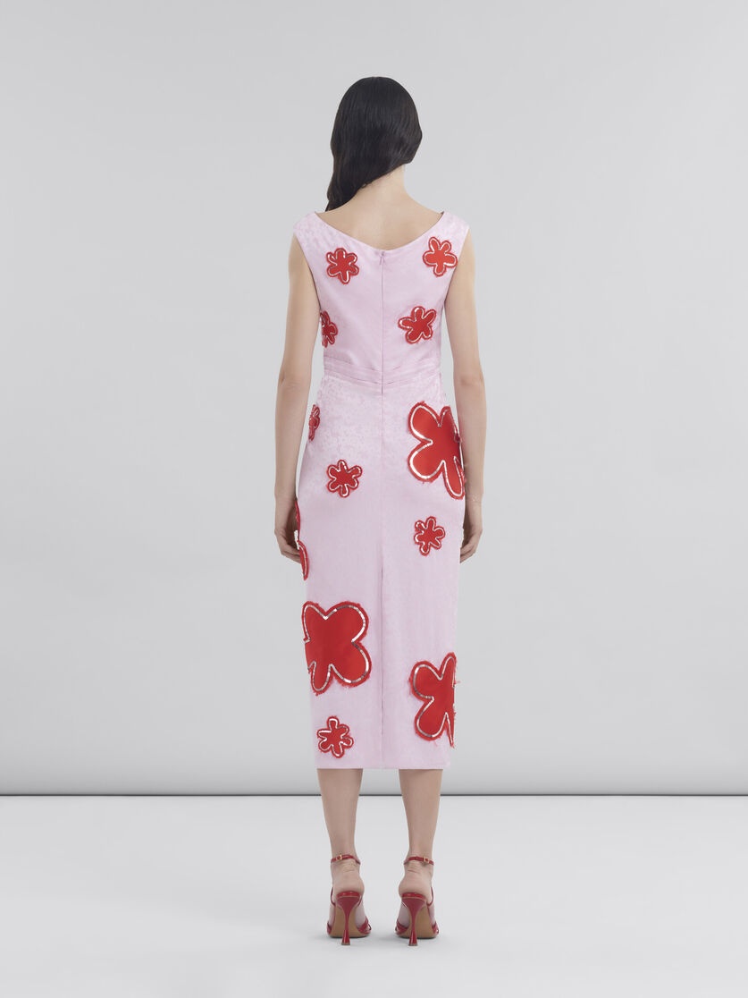 PINK SILK JAQUARD DRESS WITH FLOWER PATCHES AND SEQUINS - 3