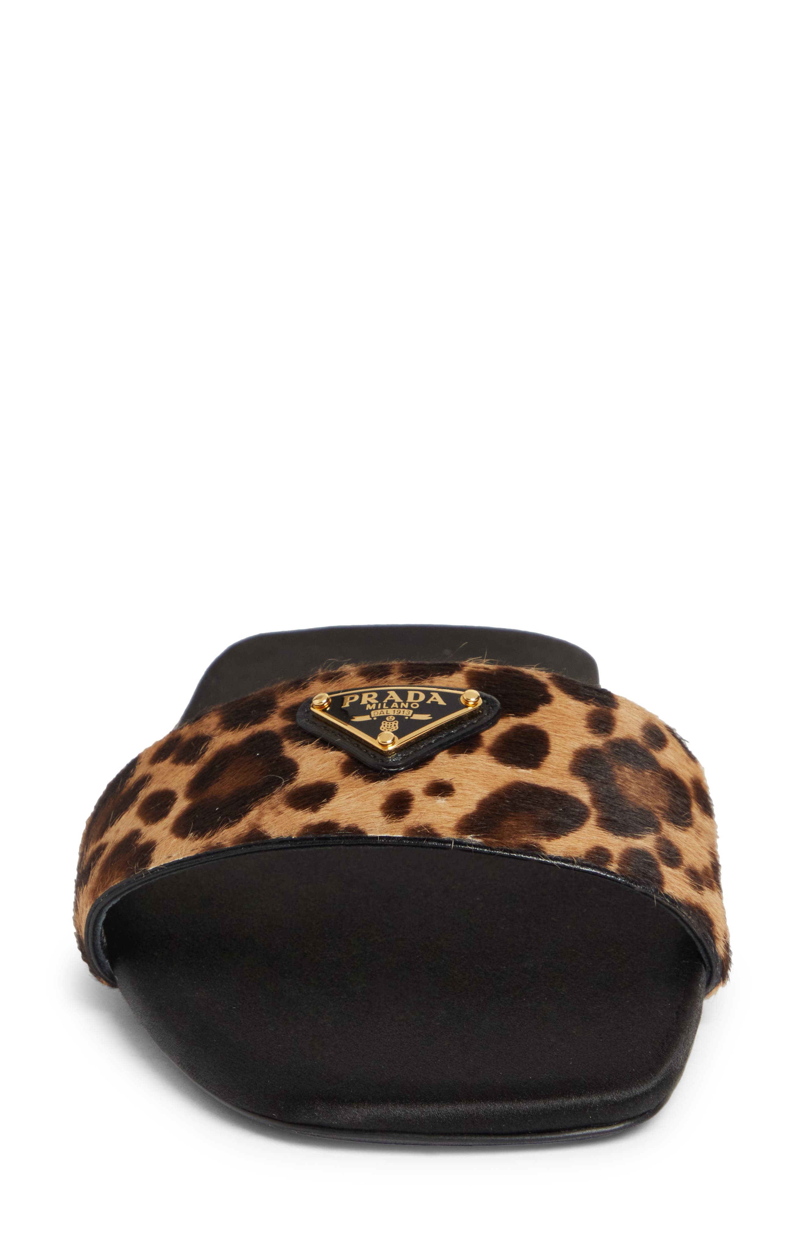 Prada Animal Print Genuine Calf Hair Slide Sandal in Miele Calf Hair Print at Nordstrom - 4