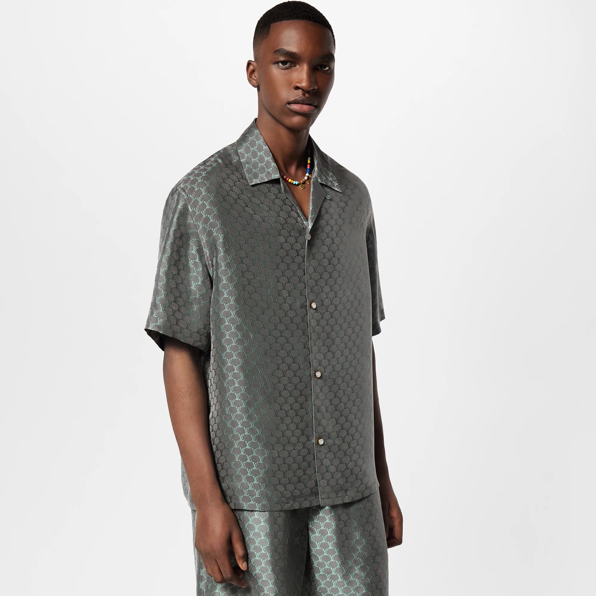 Short-Sleeved Jacquard Silk-Blend Shirt - 2