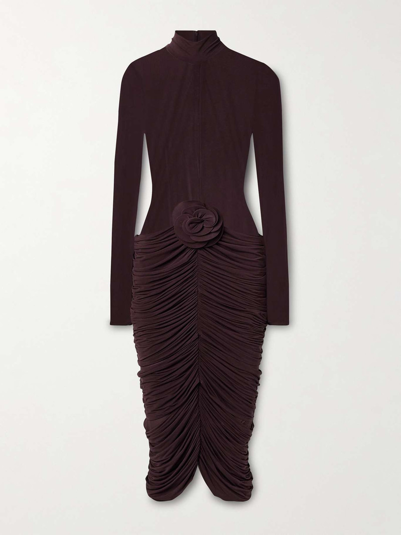 Appliquéd ruched stretch-jersey midi dress - 1