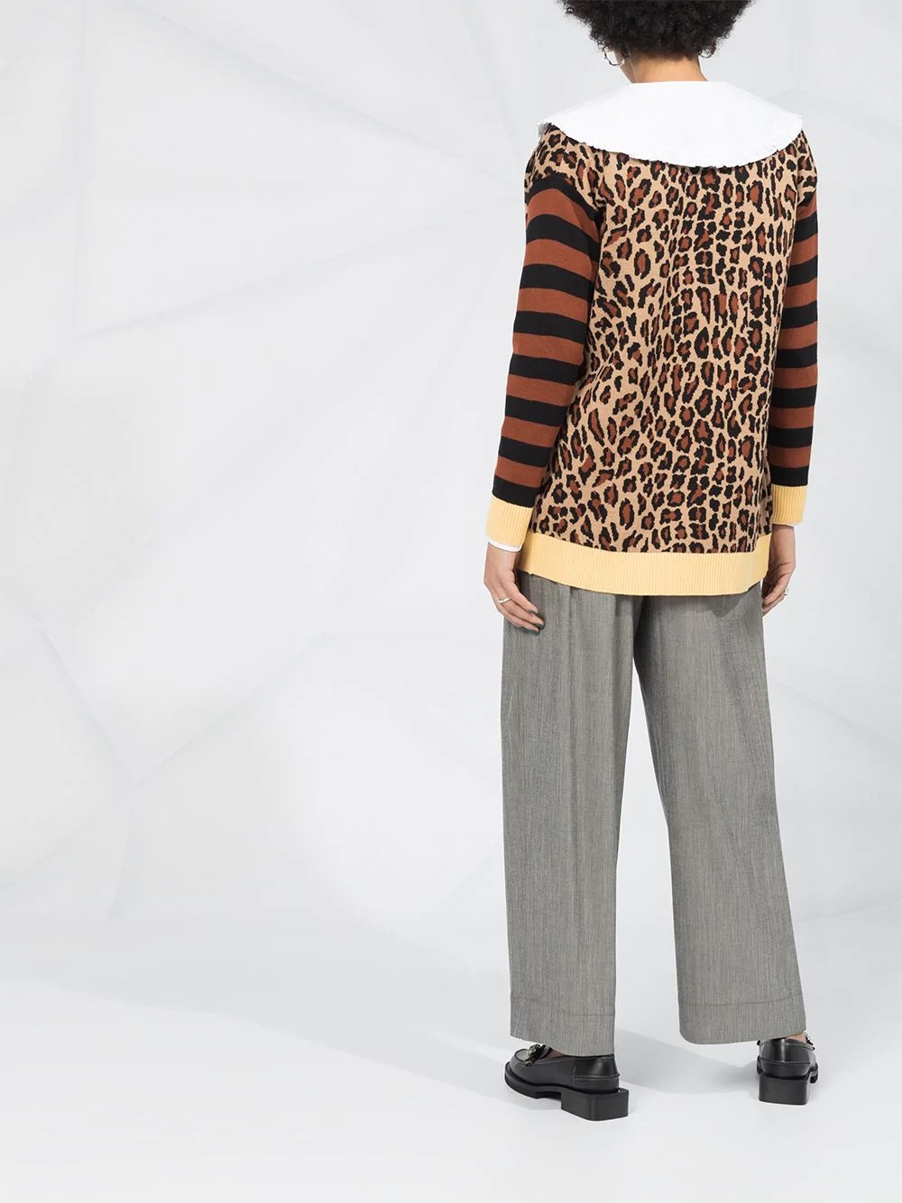 leopard print striped cardigan - 6