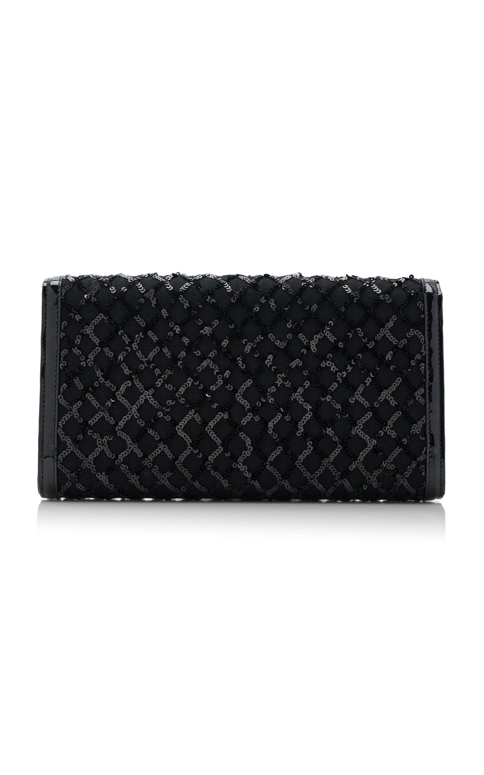 Flower-Buckle Sequined Patent Leather Clutch black - 5