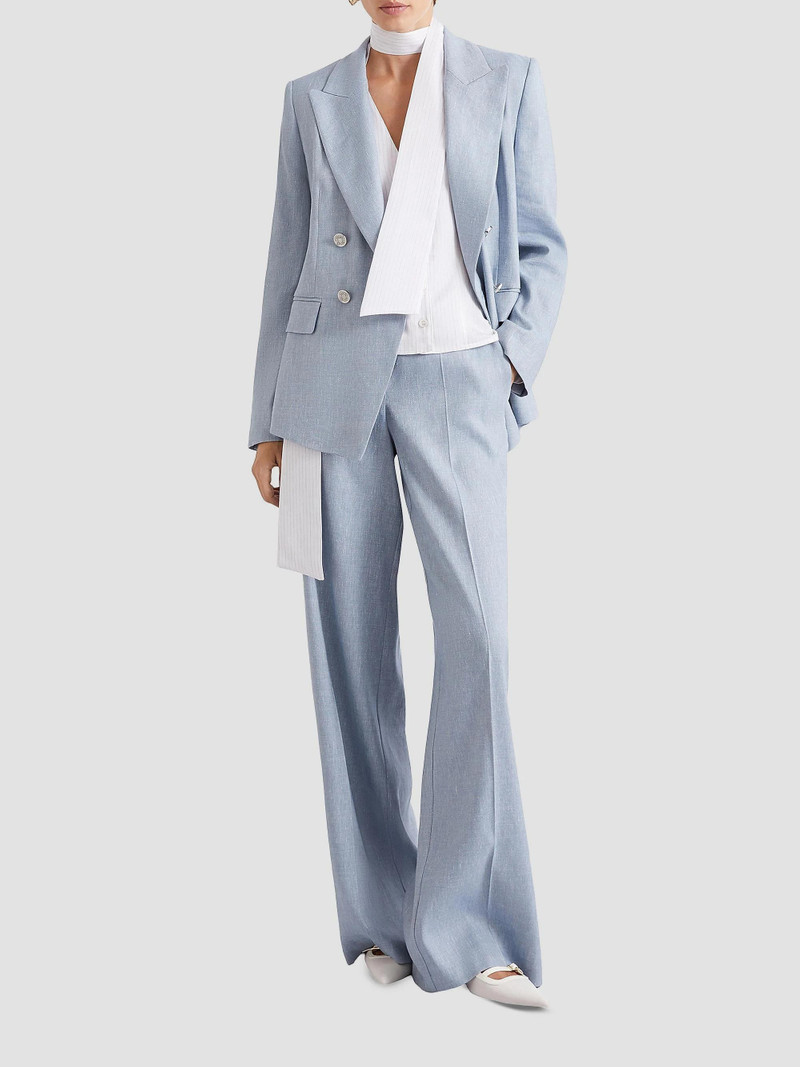 Women's Herringbone Linen and Viscose Palazzo Trousers - Light Blue 5