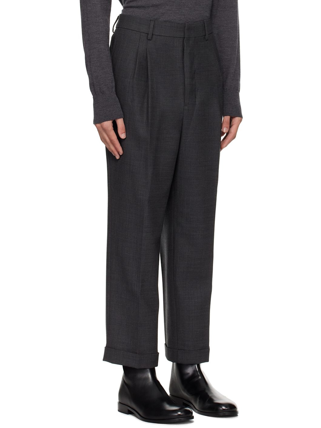 Gray Carrot Fit Trousers - 2