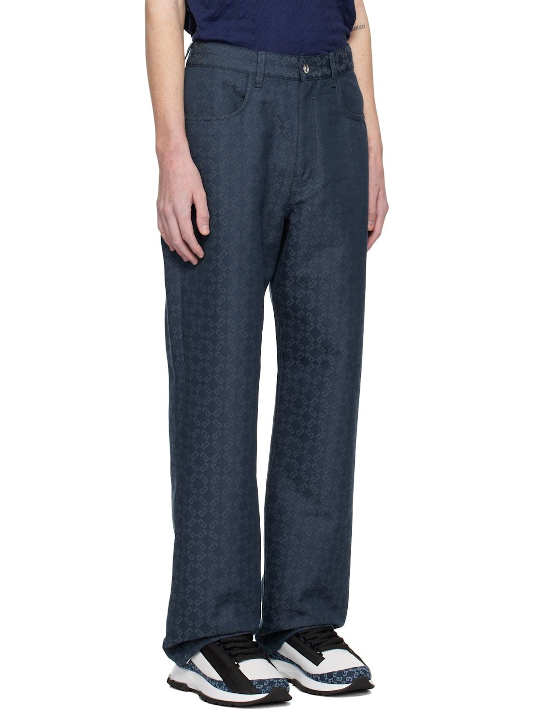 Navy Jacquard Jeans - 2