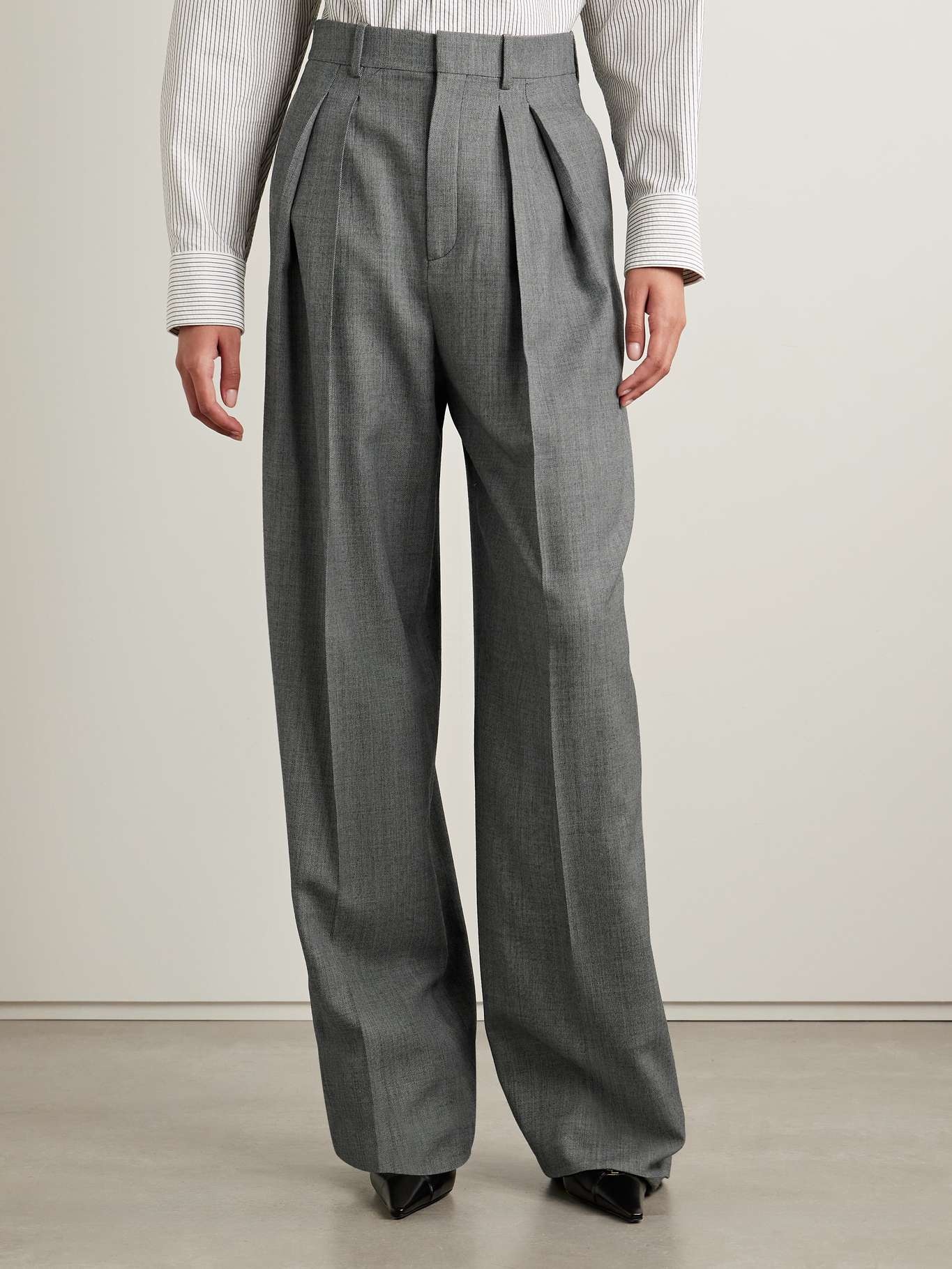 Pleated wool wide-leg pants Gray - 3