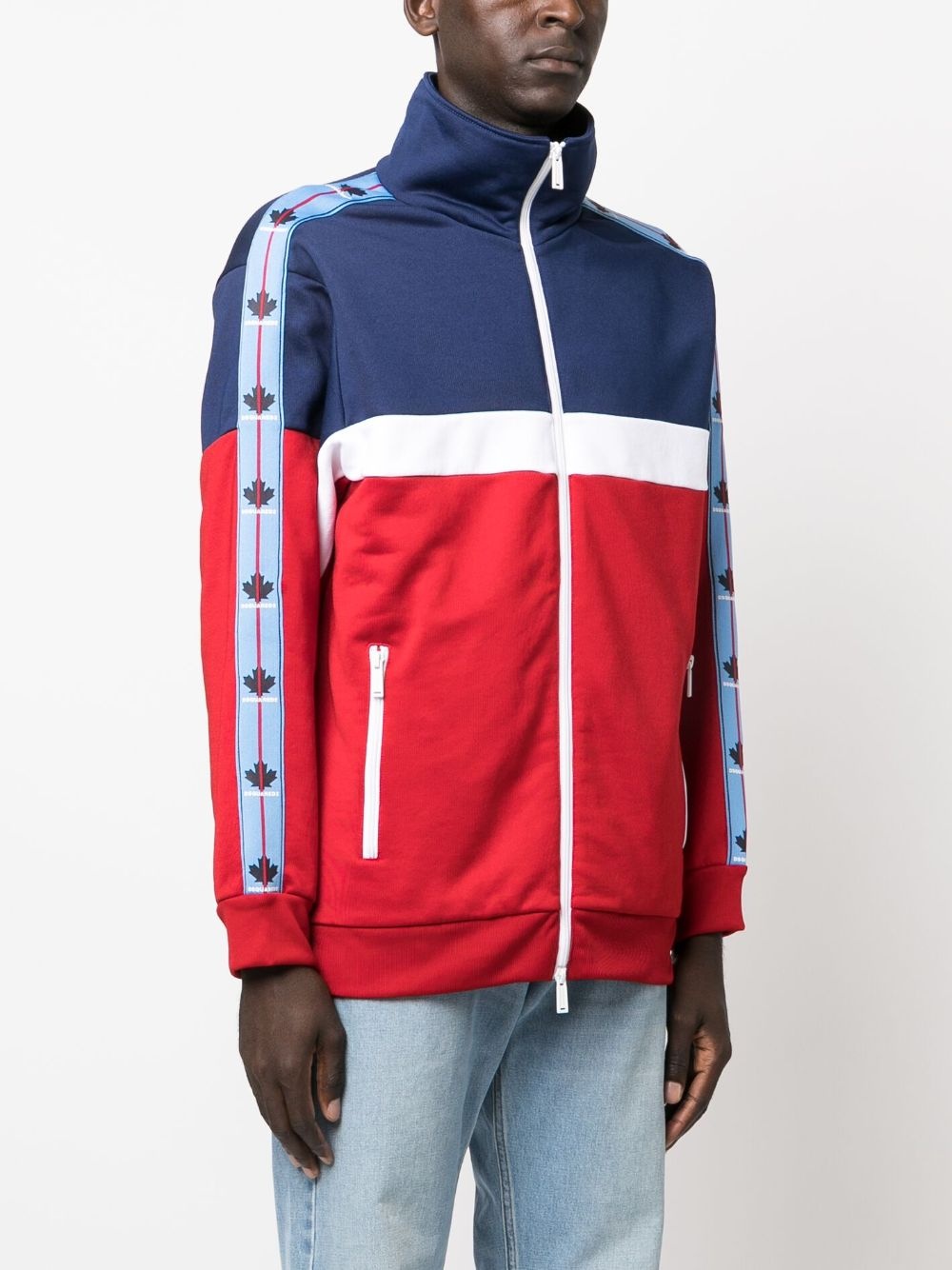 logo-tape detail zip-up cardigan - 3