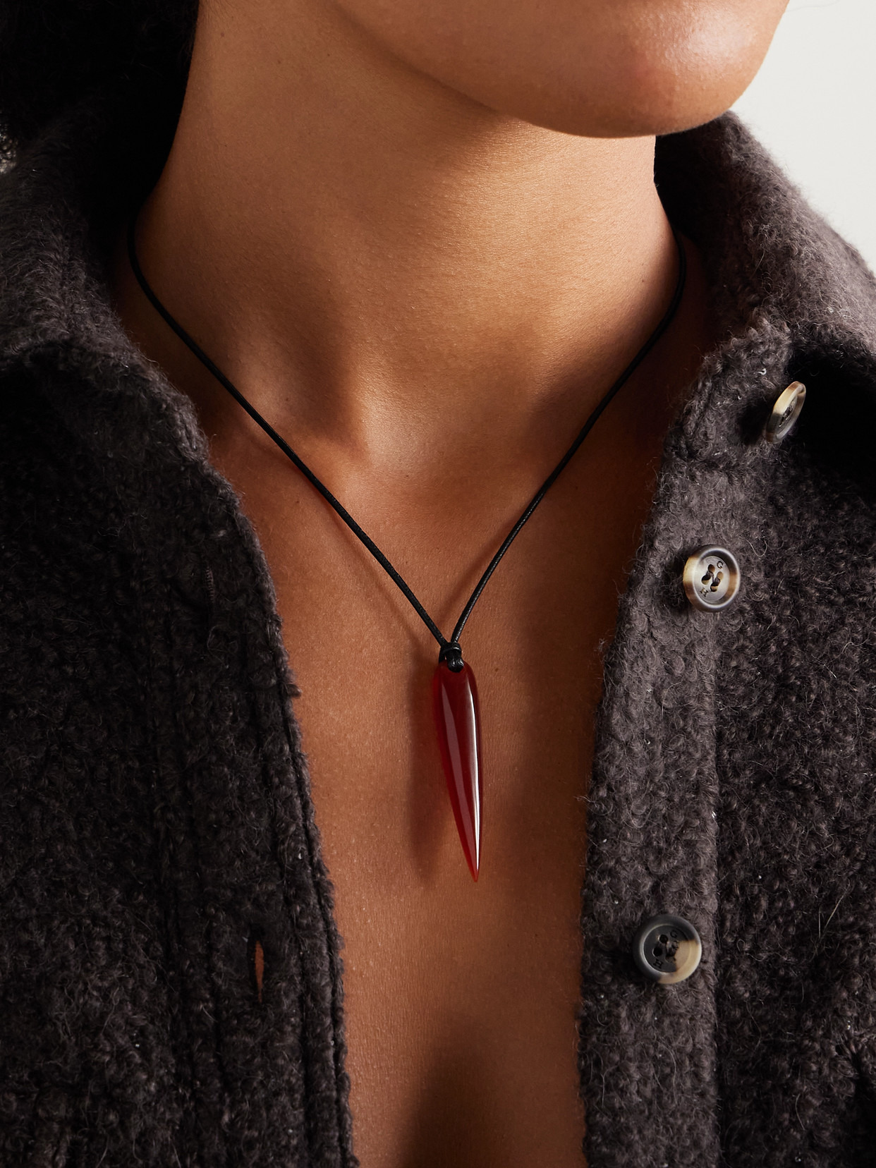 Small Spear Vegan Leather, Carnelian And Silver Necklace - 2
